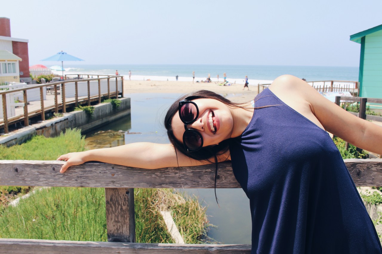 carefree woman on beach