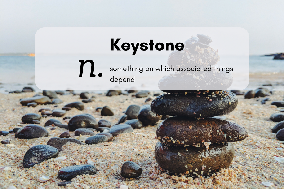 Keystone (n.) something on which associated things depend