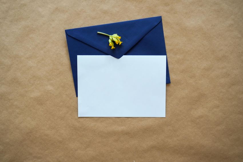 white and blue paper on brown textile