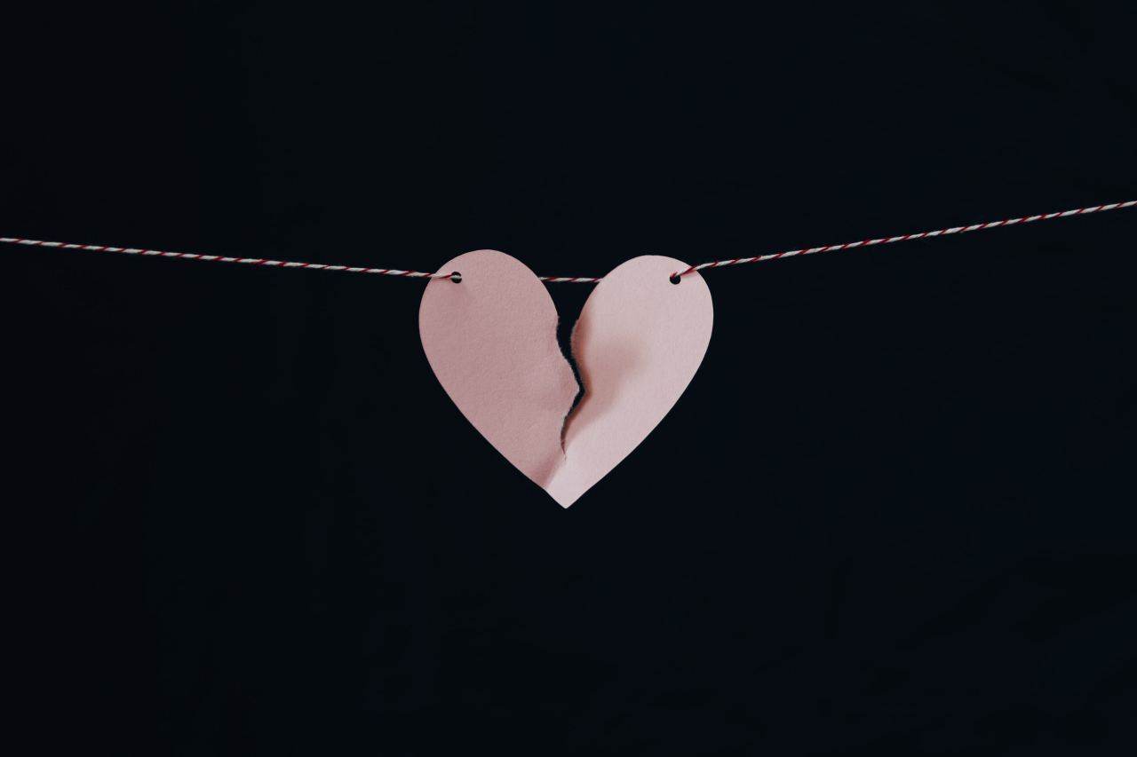 broken heart hanging on wire