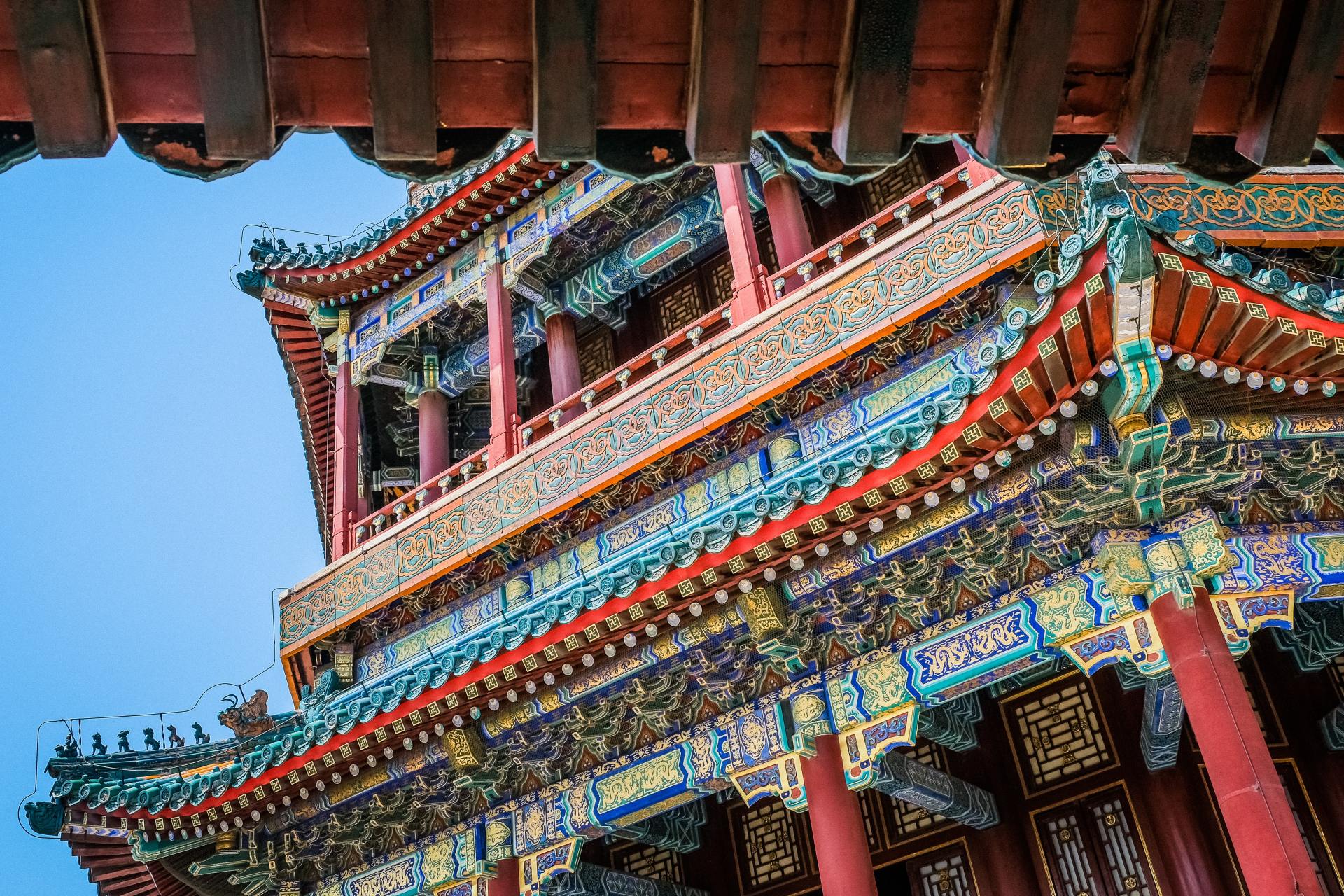 Chinese Ancient Architectural Design Of A Multicolored Temple