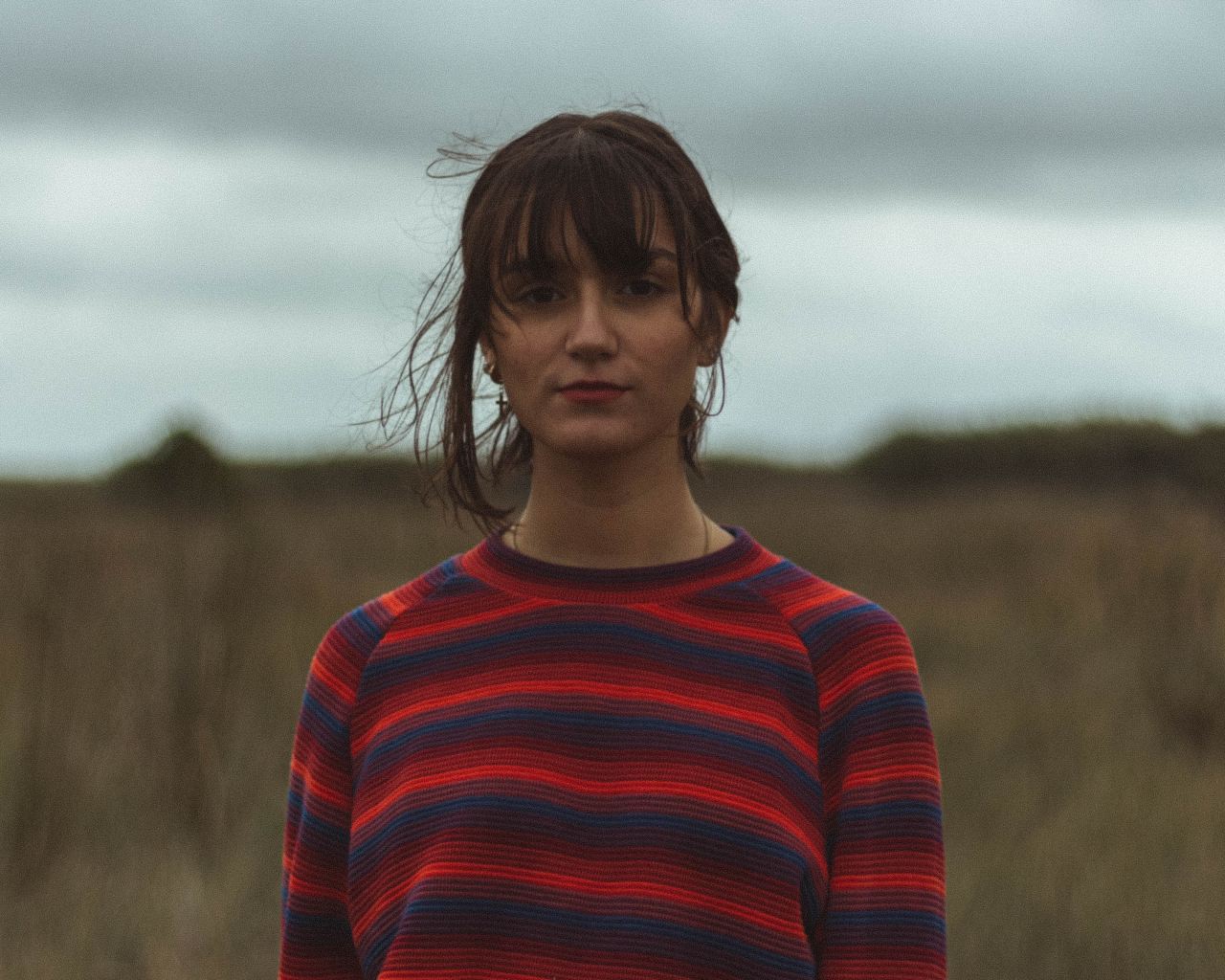 woman wearing blue and red striped crew-neck long-sleeved shirt