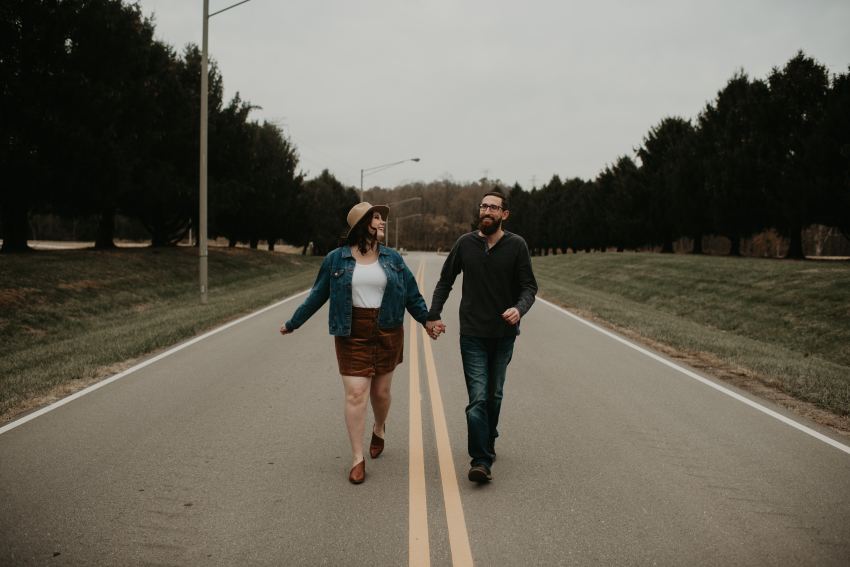 couple walking on road