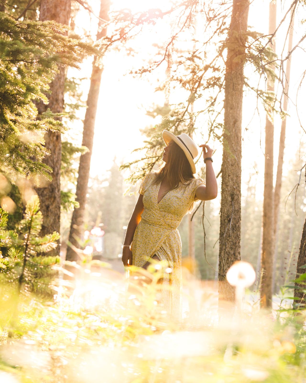 woman in black and brown dress standing in forest during daytime