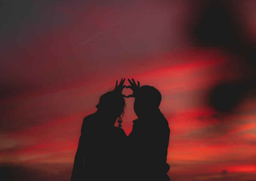 silhouette photography of two person