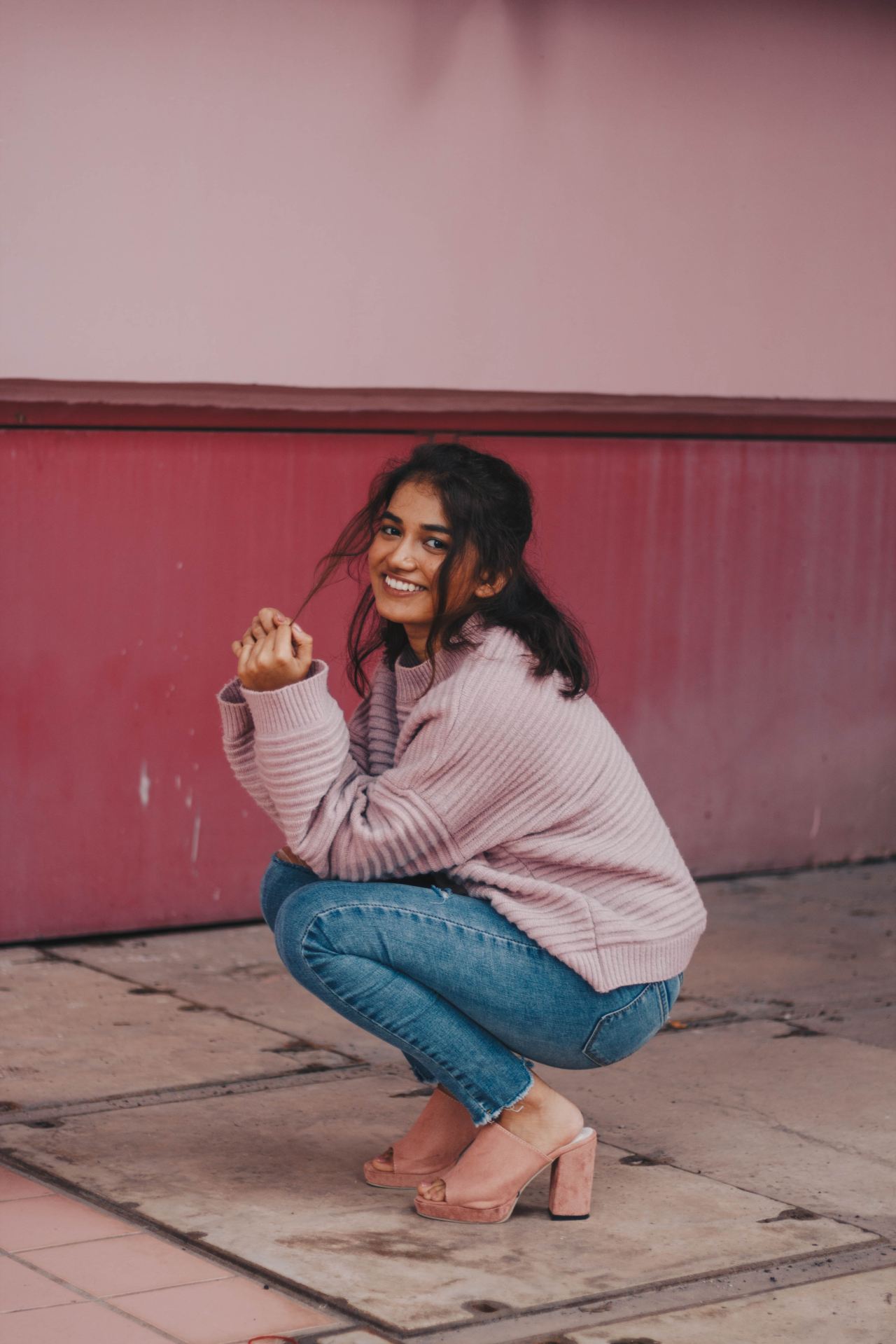 woman on gray concrete flooring