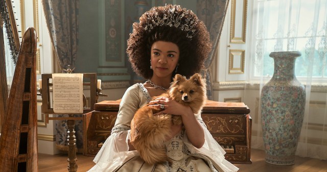 Queen Charlotte and a Pomeranian in 'Queen Charlotte: A Bridgerton Story'