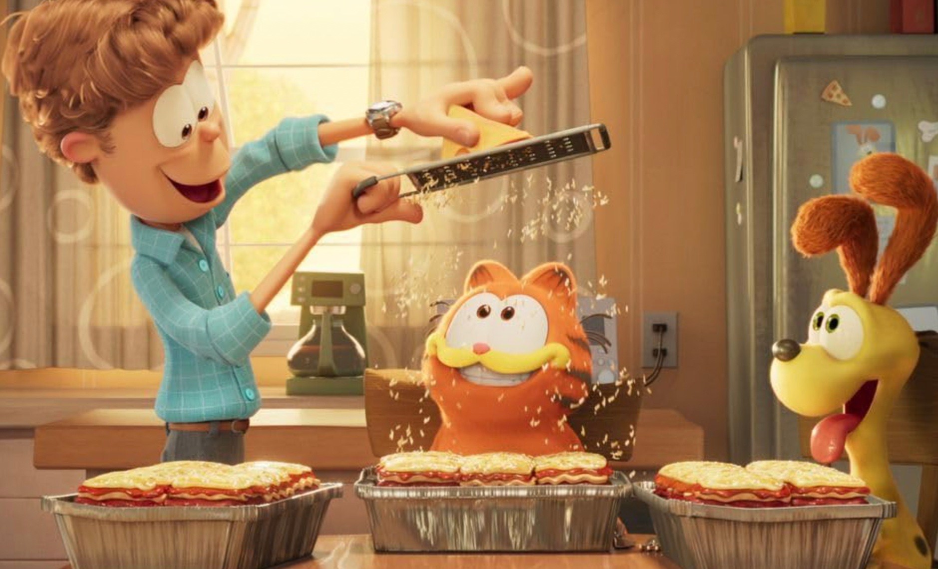 Nicholas Hoult, Chris Pratt, and Harvey Guillén in The Garfield Movie (2024)