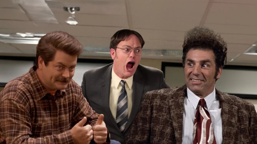 Ron Swanson, Dwight Schrute, and Cosmo Kramer