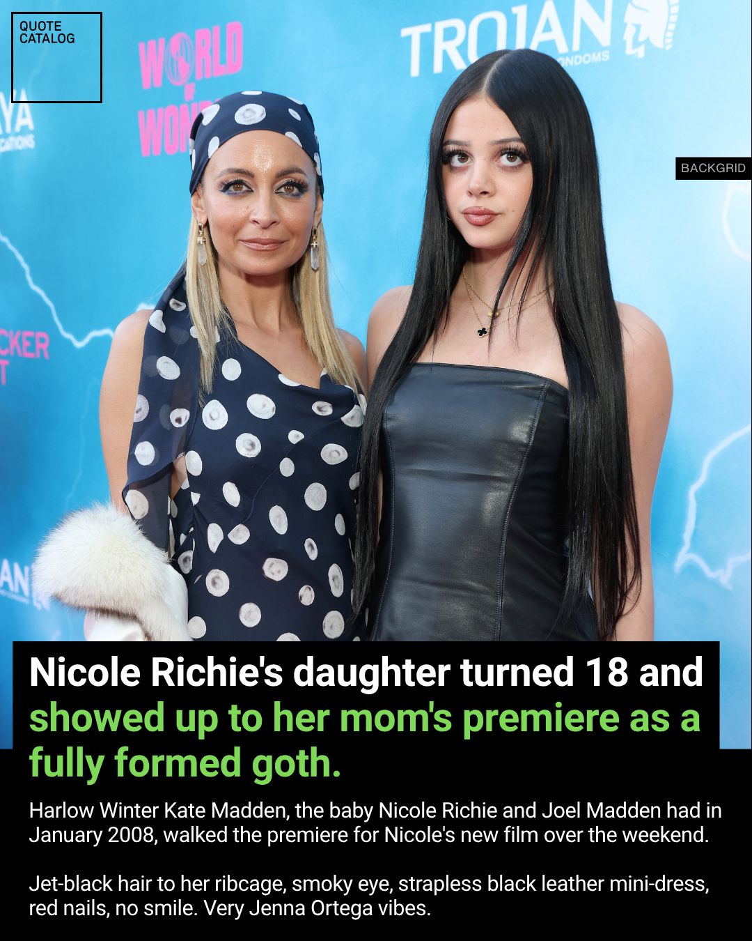 Nicole Richie's Daughter Turned 18 and Showed Up to Her Mom's Premiere as a Fully Formed Goth