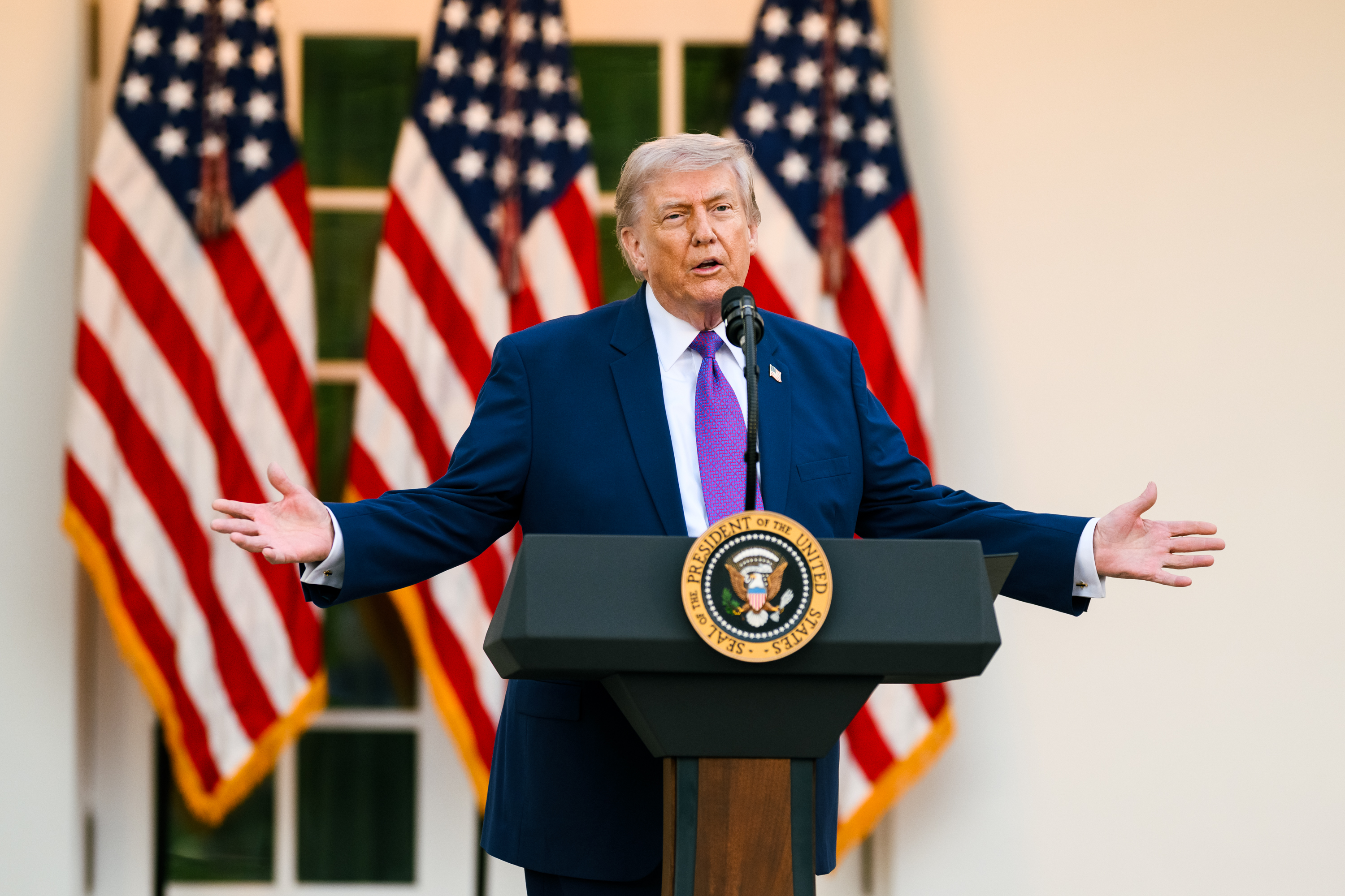 President Donald Trump at a Rose Garden Club dinner honoring Police Week in the White House Rose Garden