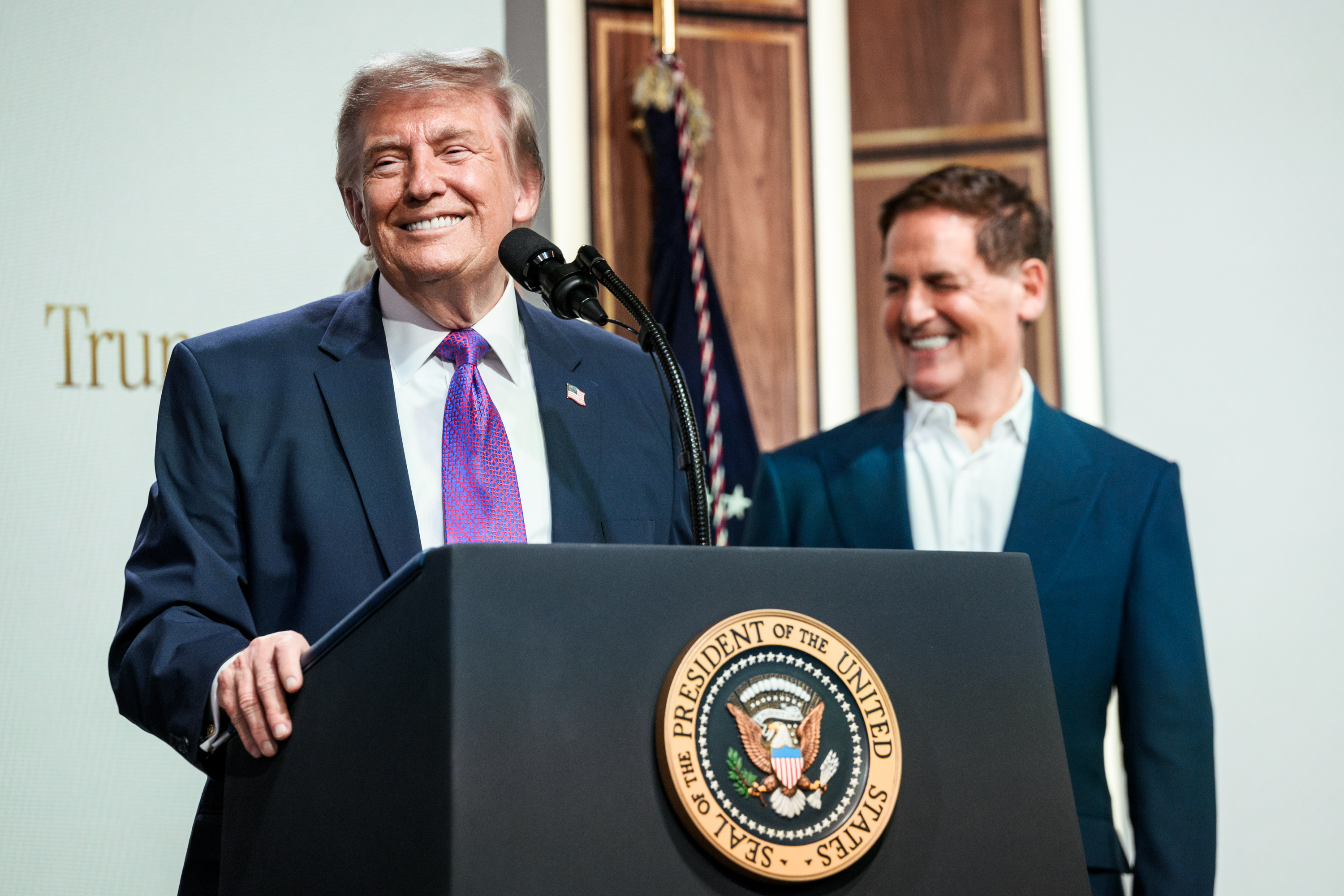 President Trump at a Healthcare Affordability event at the Eisenhower Executive Office Building with Mark Cuban, RFK Jr., and Dr. Oz