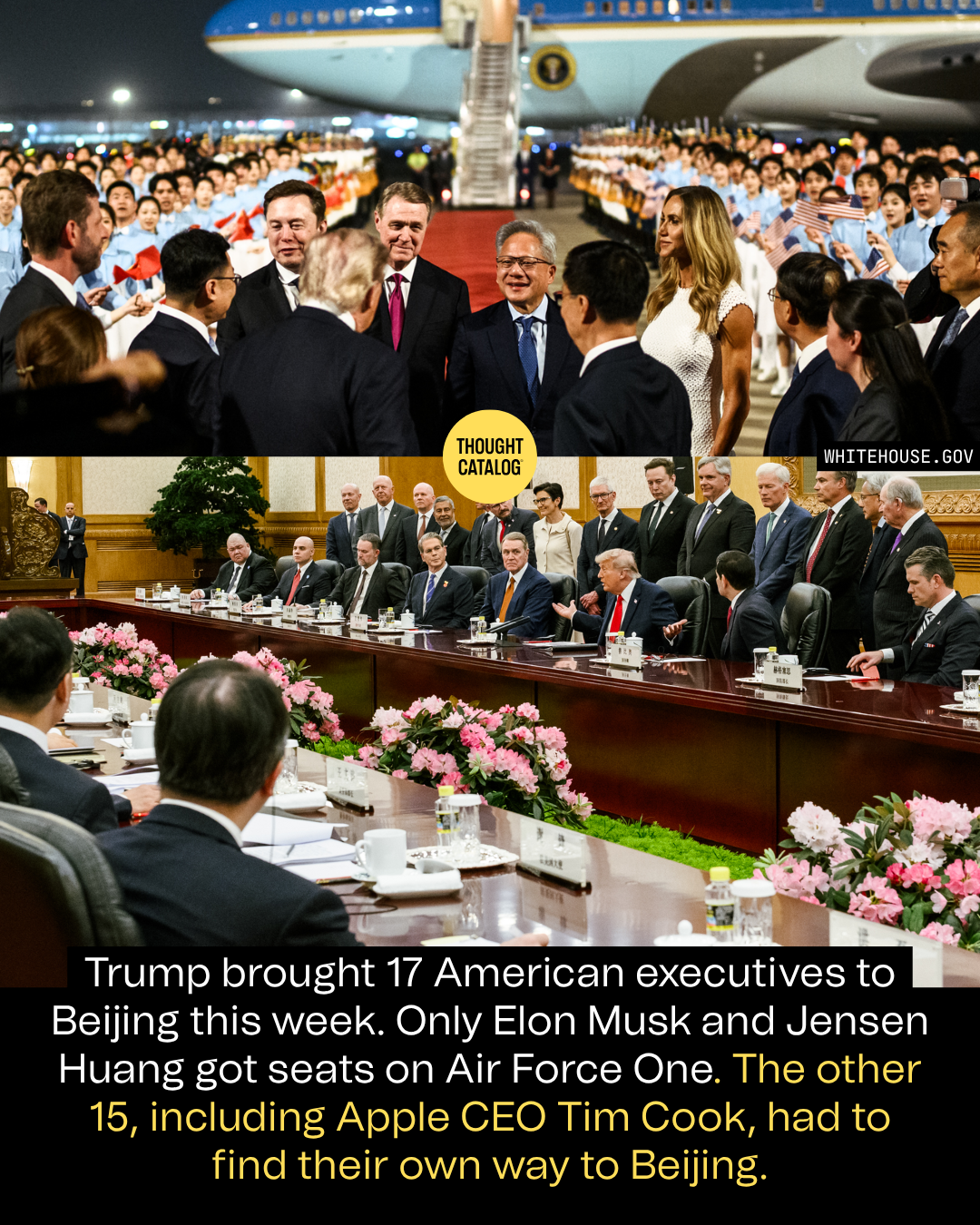 Trump Brought 17 CEOs to Beijing, but Only Musk and Huang Got Seats on Air Force One