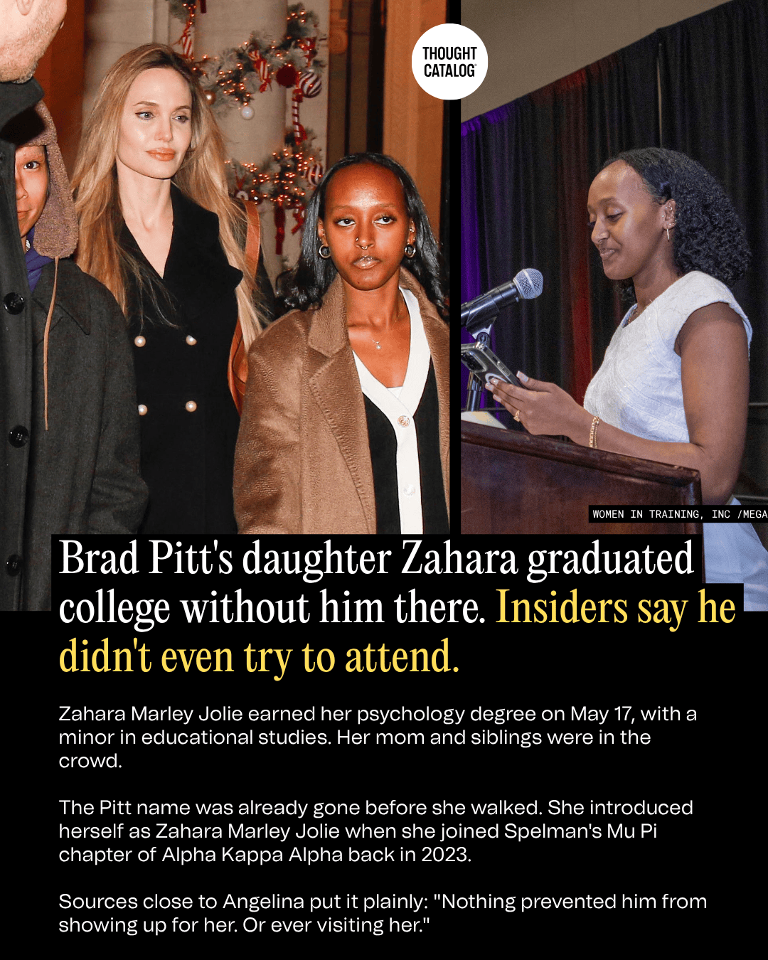 Brad Pitt's Daughter Zahara Graduated College Without Him There. Insiders Say He Didn't Even Try to Attend.