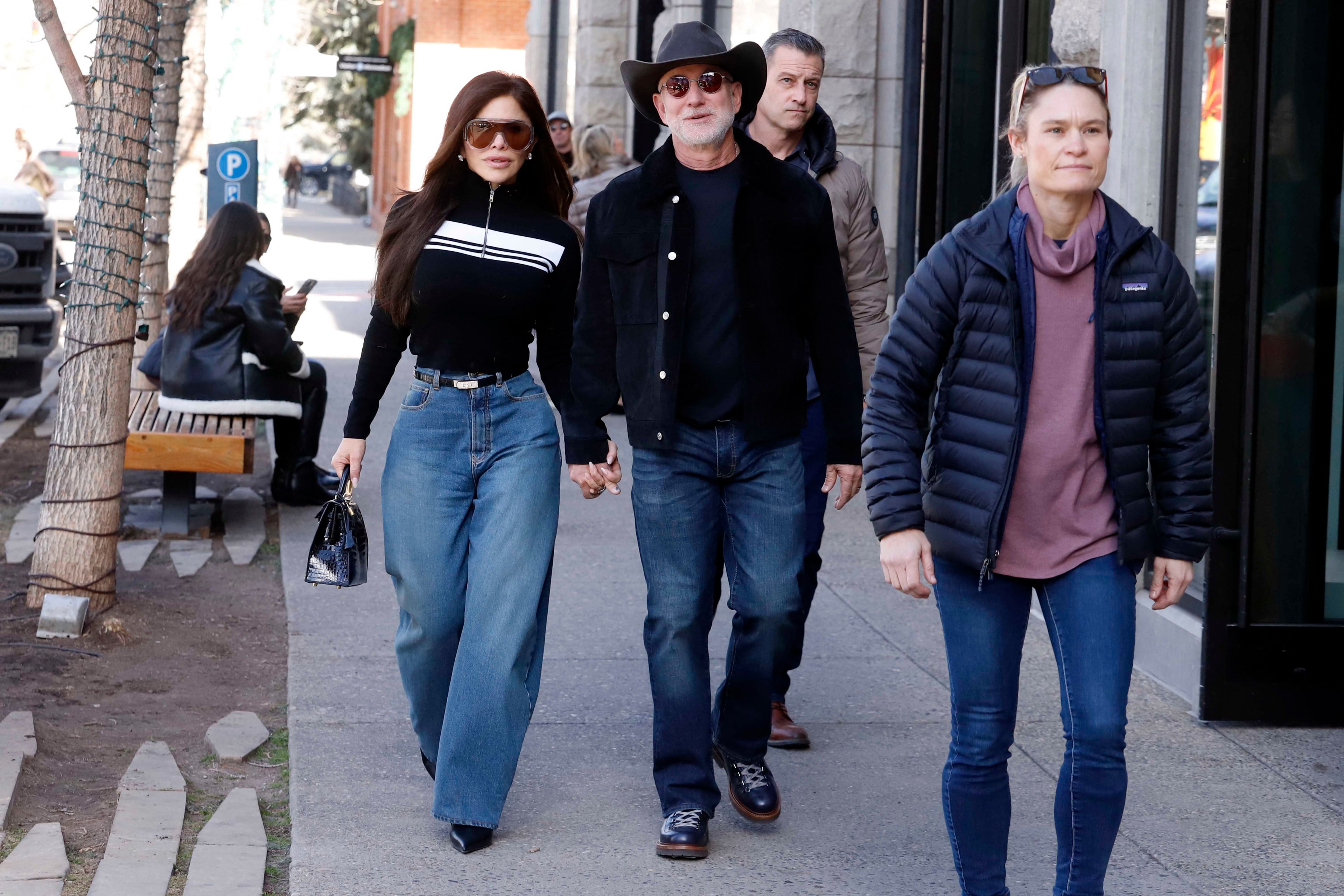Jeff Bezos and Lauren Sánchez walking together in Aspen