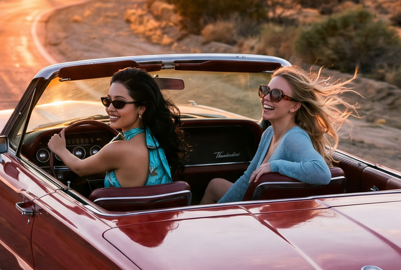 AI-generated image inspired by a Thelma and Louise-style road trip or dramatic finale scene