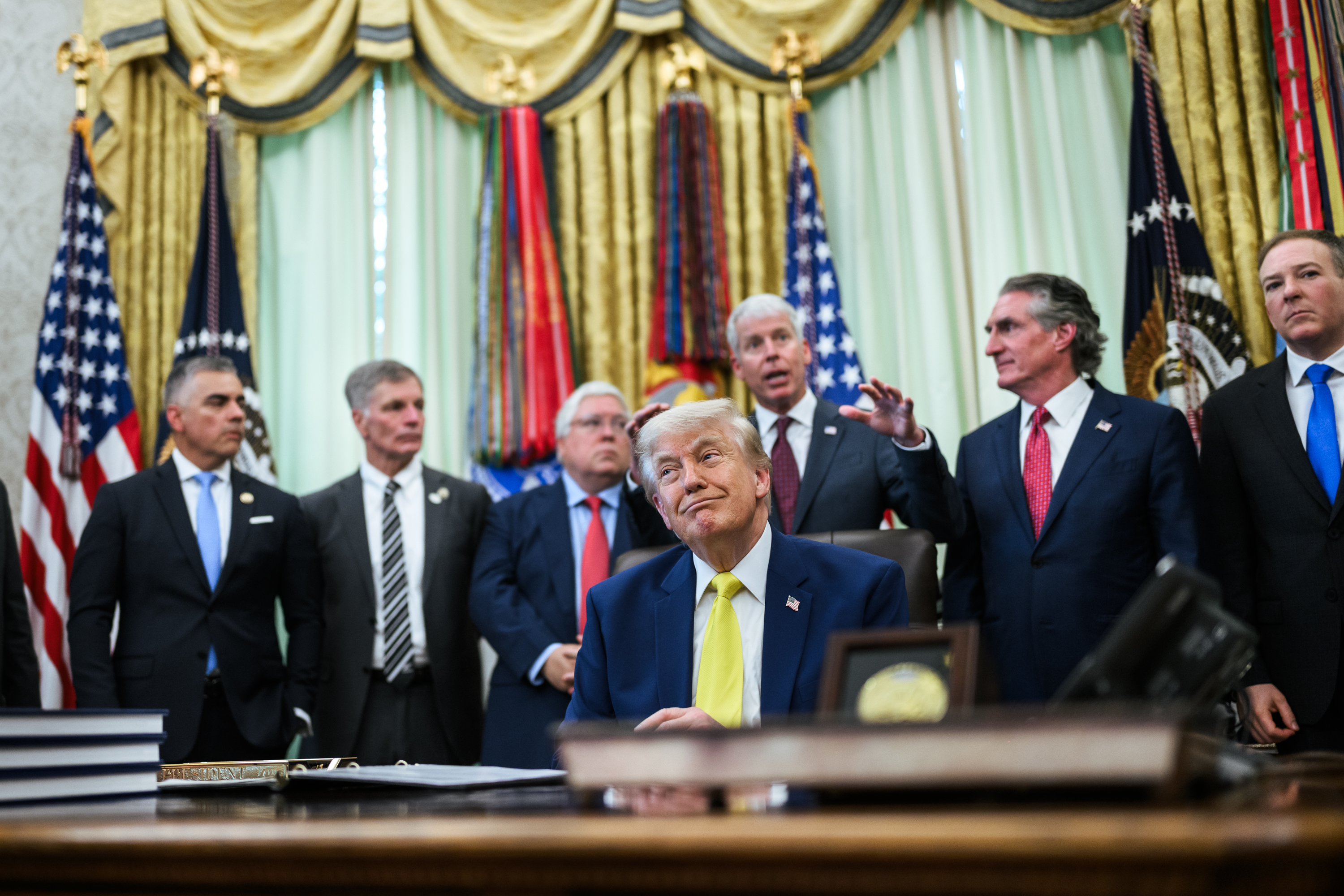 President Trump with cabinet members including Energy Secretary Chris Wright and EPA Administrator Lee Zeldin in the Oval Office