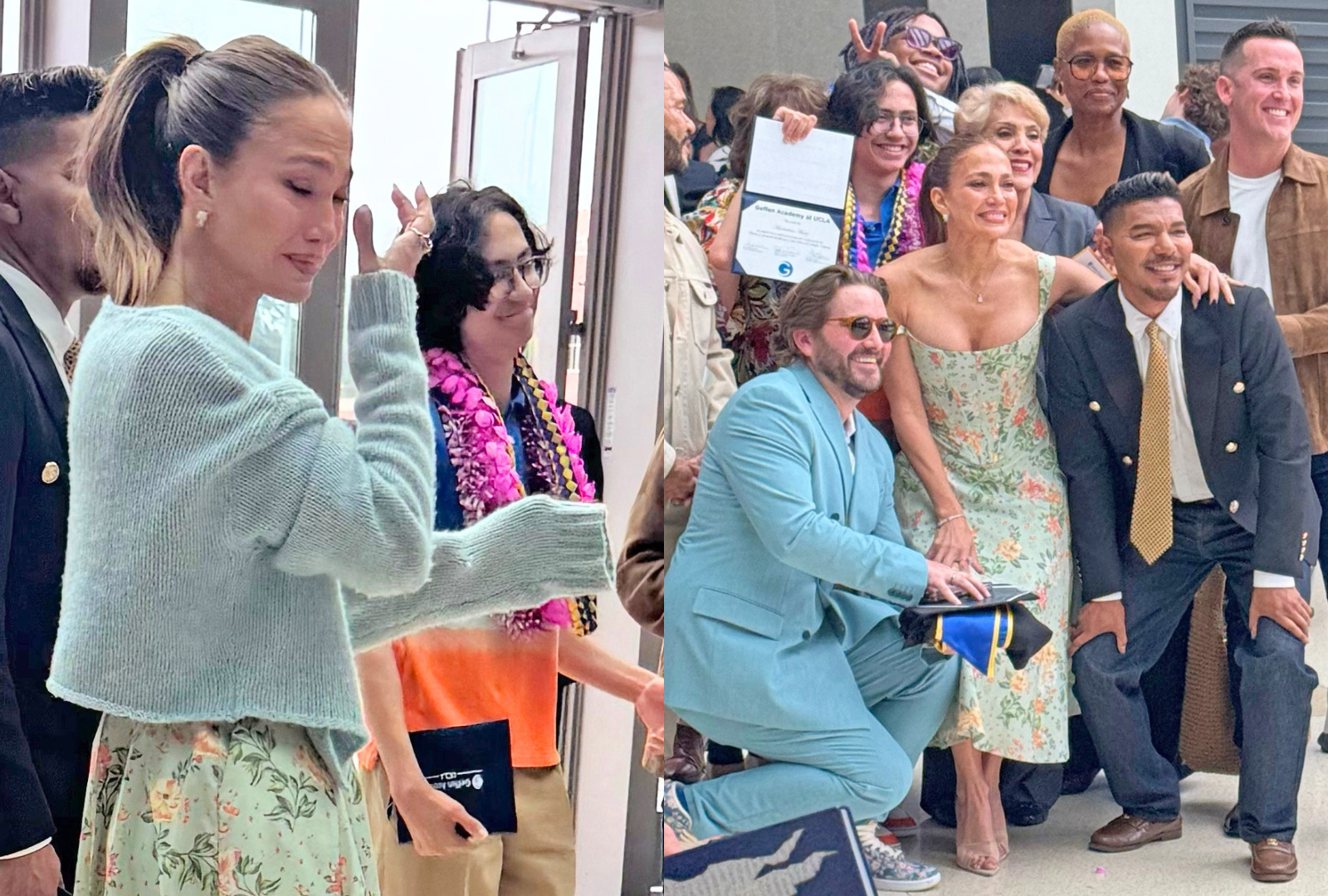 Jennifer Lopez wiping away tears at her son Max's high school graduation ceremony at UCLA