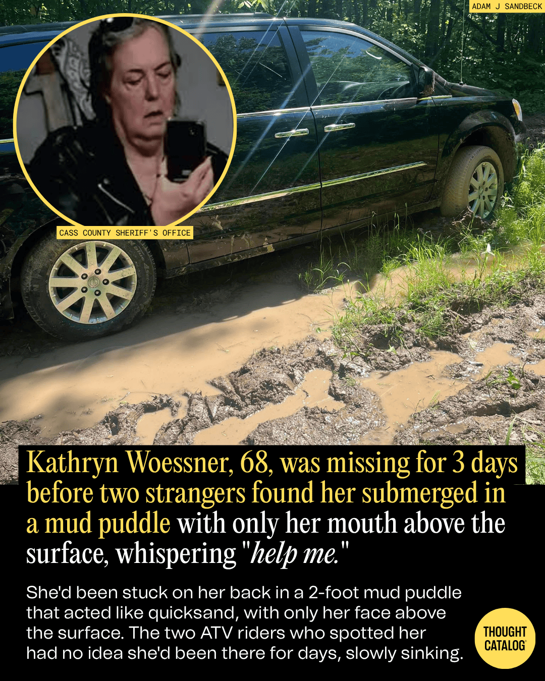 Kathryn Woessner, 68, Was Missing for 3 Days Before Two Strangers Found Her Submerged in a Mud Puddle with Only Her Mouth Above the Surface, Whispering "Help Me."
