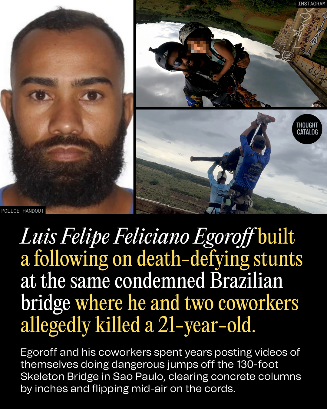 Luis Felipe Feliciano Egoroff Built a Following on Death-Defying Stunts at the Same Condemned Brazilian Bridge Where He and Two Coworkers Allegedly Killed a 21-Year-Old