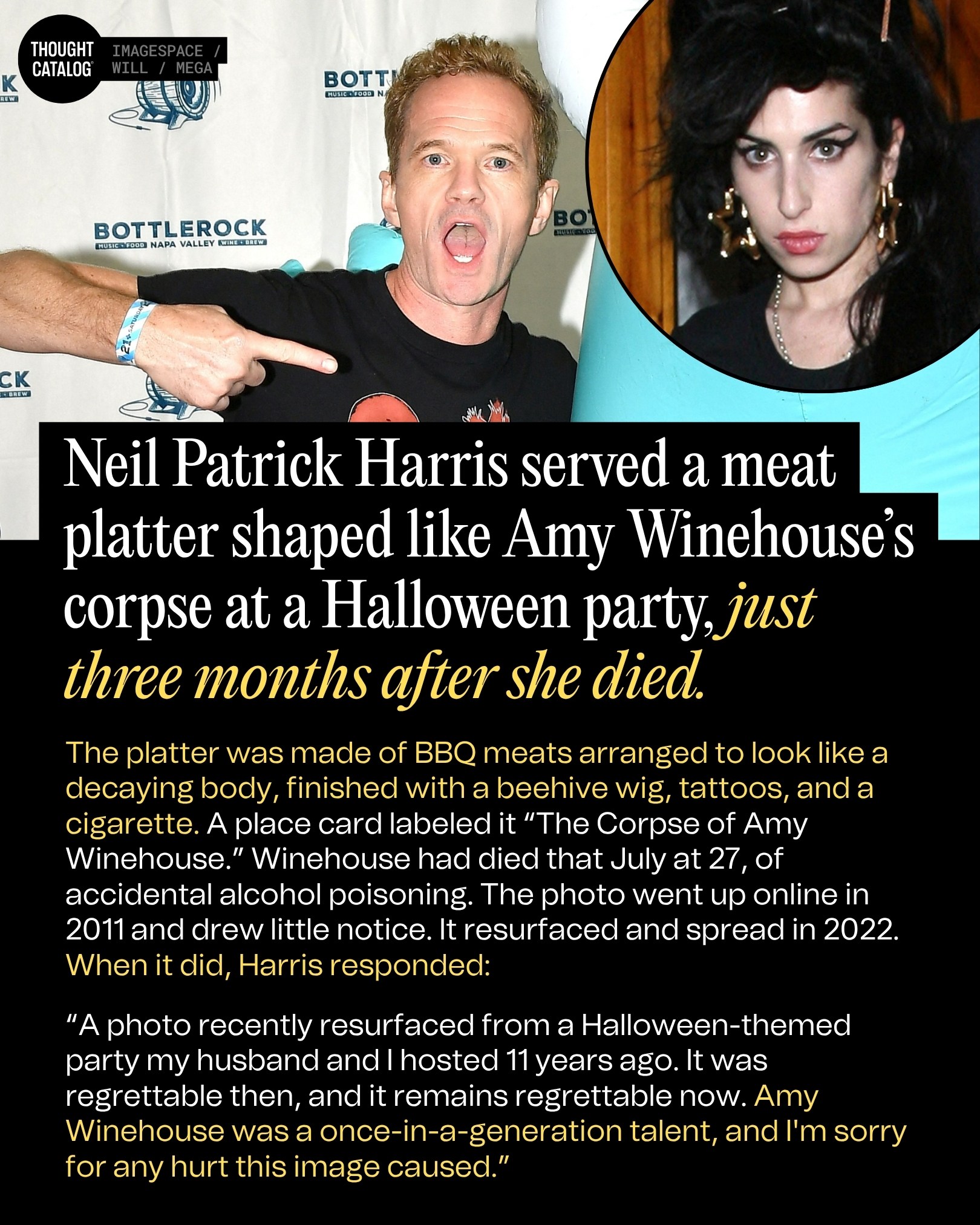 Neil Patrick Harris Served a Meat Platter Shaped Like Amy Winehouse's Corpse at a Halloween Party, Three Months After She Died