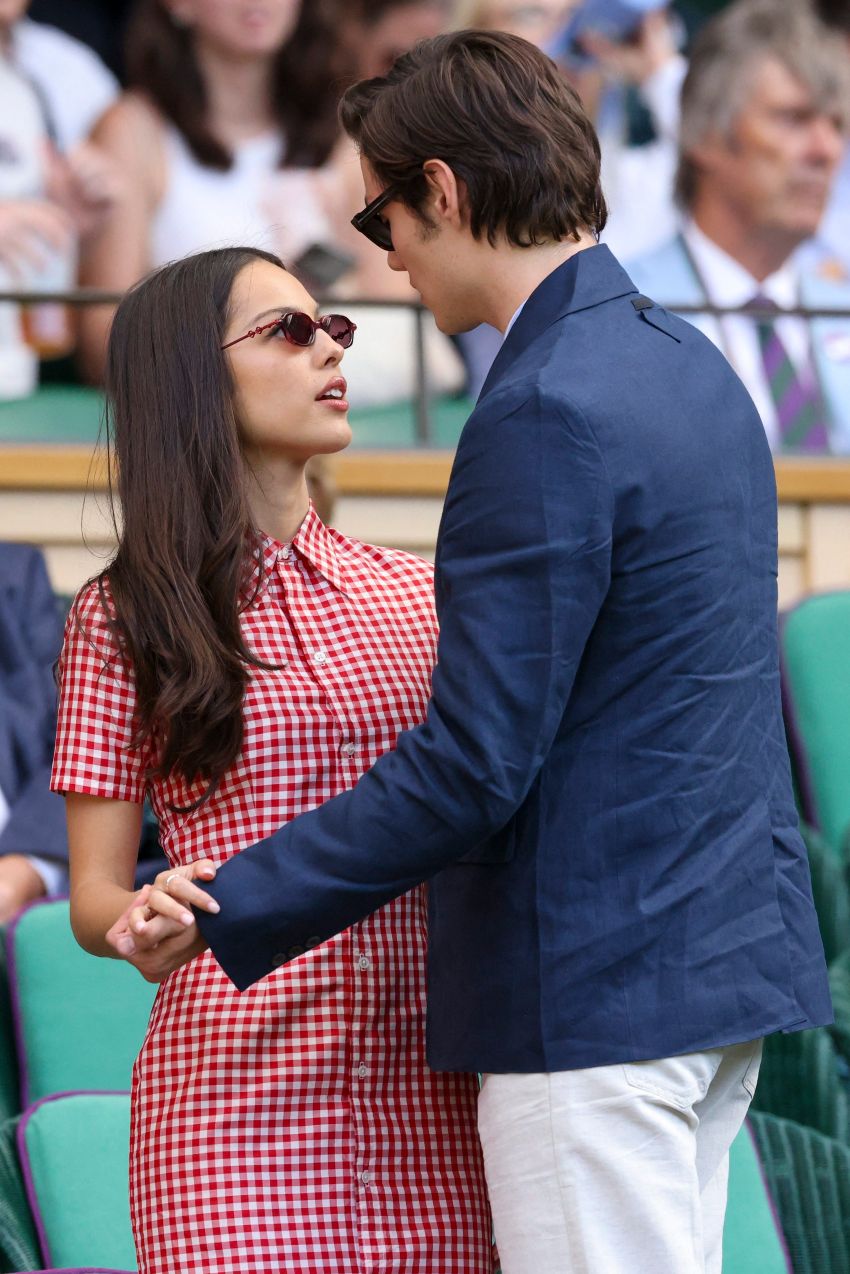 Louis Partridge and Olivia Rodrigo seated in the Royal Box at the 2025 Wimbledon Championships