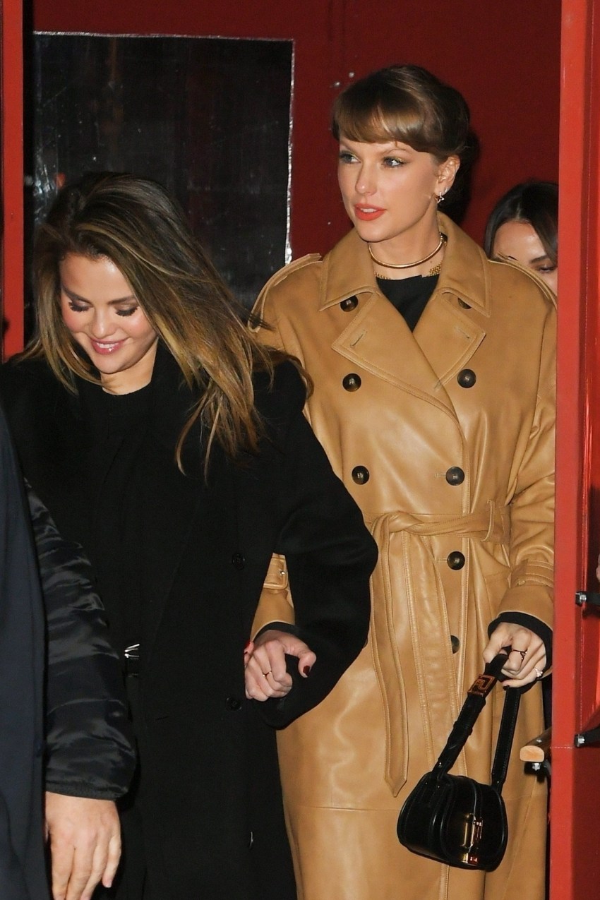 Taylor Swift, Selena Gomez, Miles Teller, and Keleigh Sperry leaving Zero Bond in New York City