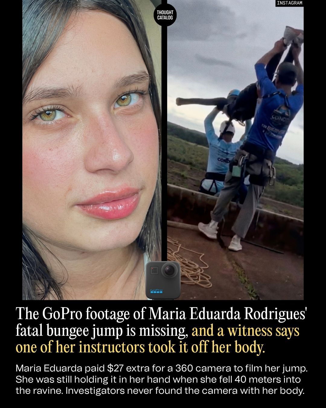 The Gopro Footage of Maria Eduarda Rodrigues' Fatal Bungee Jump Is Missing, and a Witness Says One of Her Instructors Took It Off Her Body