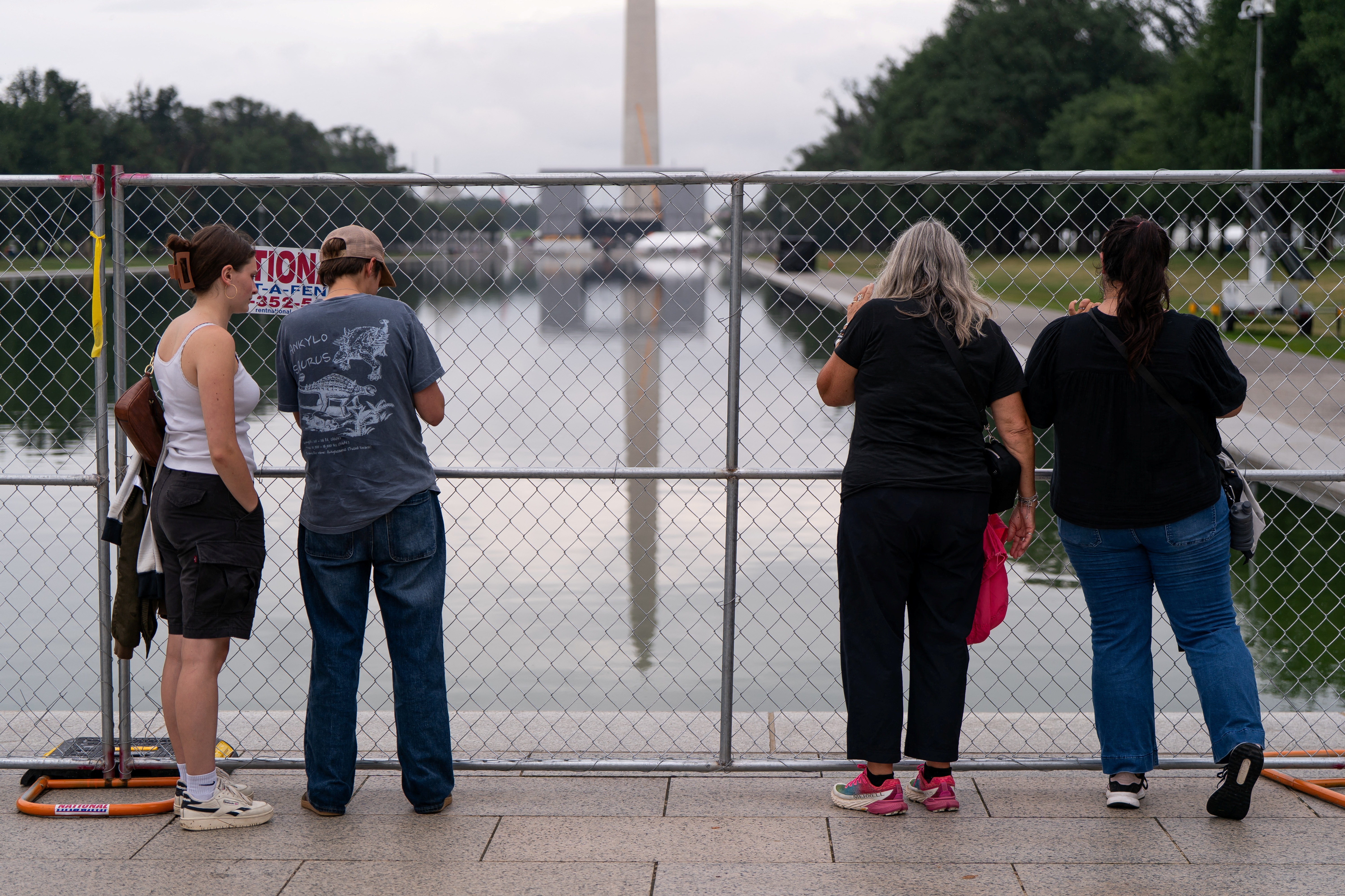 Security fencing installed around the Lincoln Memorial Reflecting Pool in Washington, D.C.