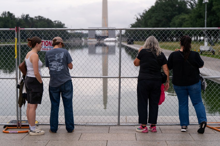 Security fencing installed around the Lincoln Memorial Reflecting Pool in Washington, D.C.