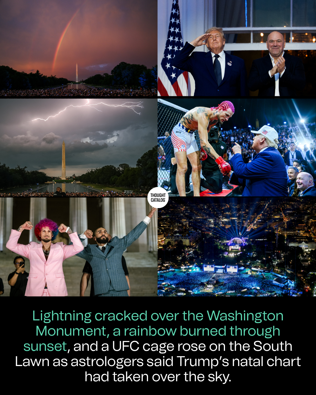 The Sky Marked Trump’s 80th Birthday with a Once-In-80-Years Omen: Lightning Over the Monument, a Rainbow at Sunset, and a UFC Cage on the White House Lawn