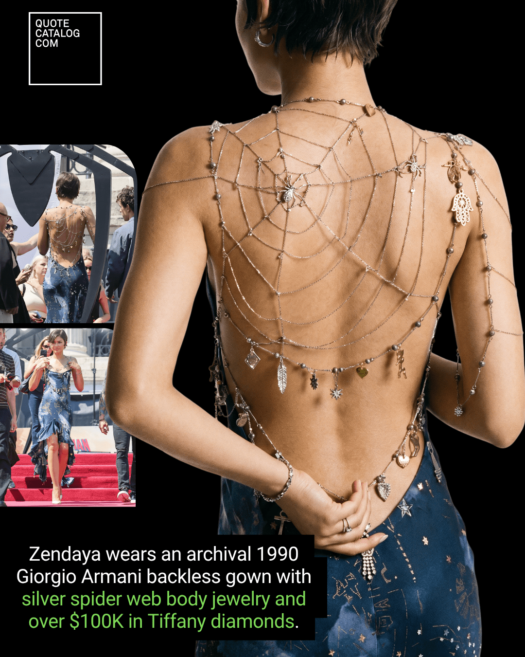 Zendaya Wore Over $100,000 in Tiffany Diamonds and a Silver Spider Web Spilling Down Her Open Back as Body Jewelry