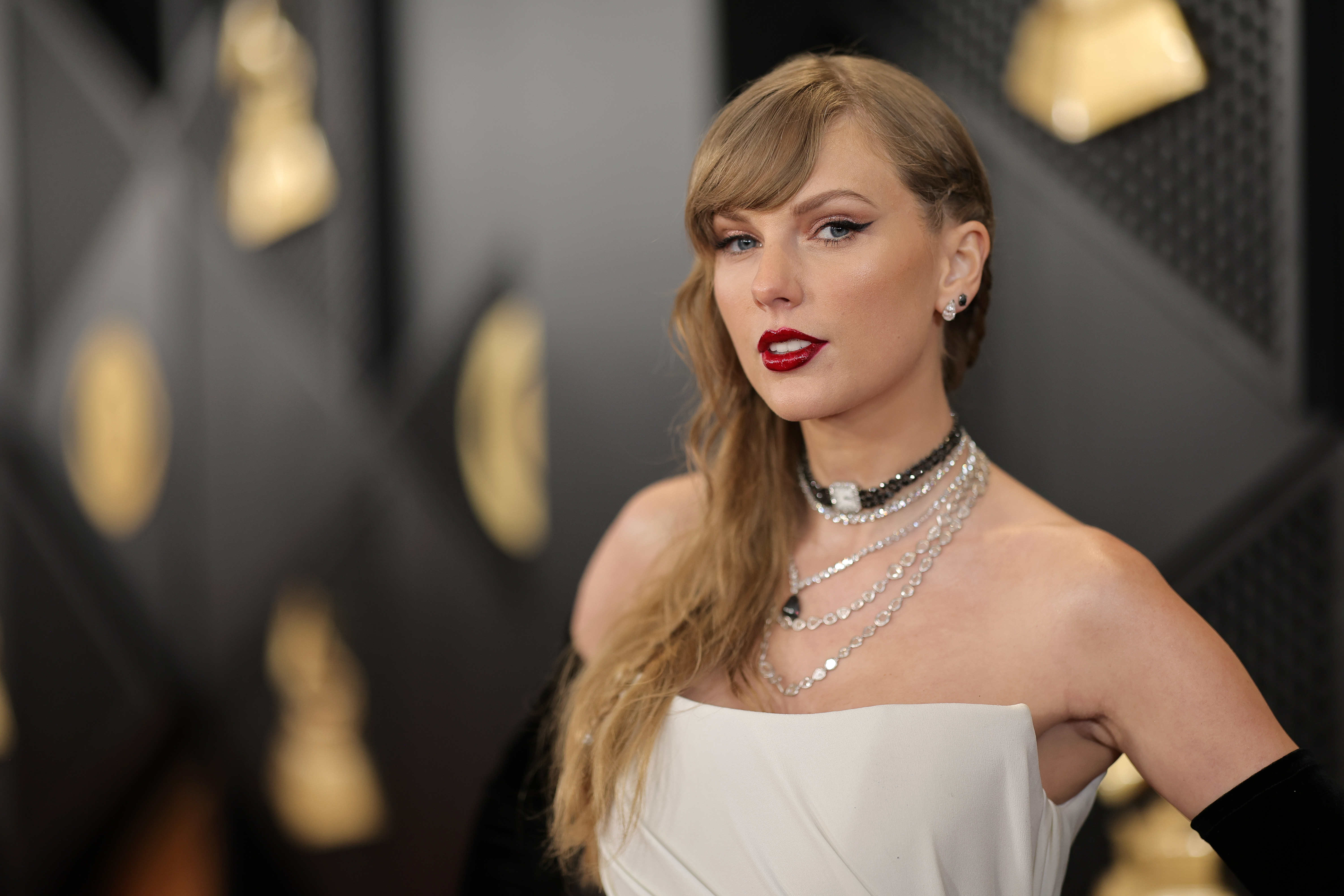 Taylor Swift on the red carpet at the 66th GRAMMY Awards at Crypto.com Arena in Los Angeles