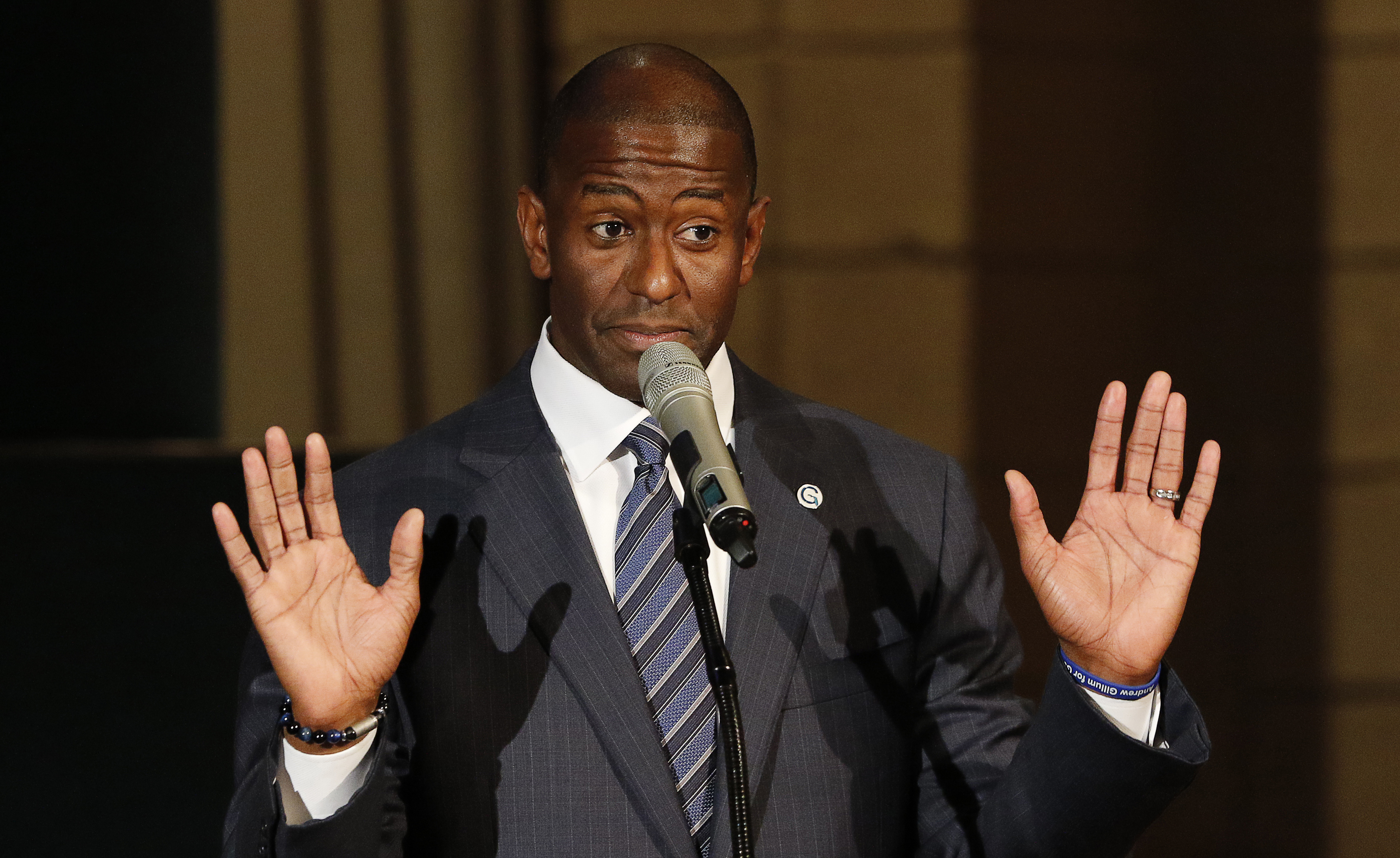 Andrew Gillum at New Mount Olive Baptist Church in Fort Lauderdale during a 2018 election recount advocacy service