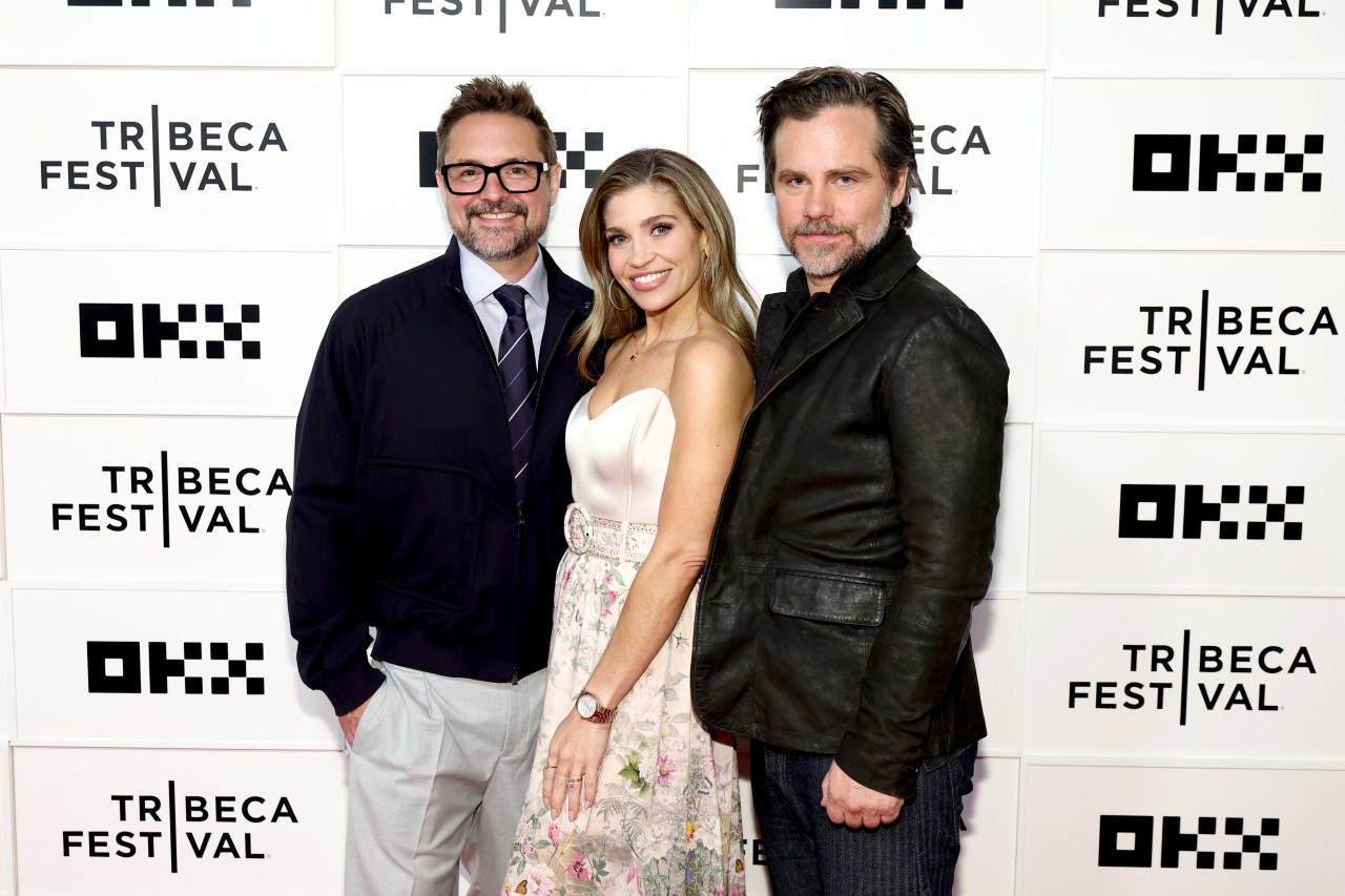 Will Friedle, Danielle Fishel, and Rider Strong standing together at the Doc Meets World premiere at the 2026 Tribeca Festival