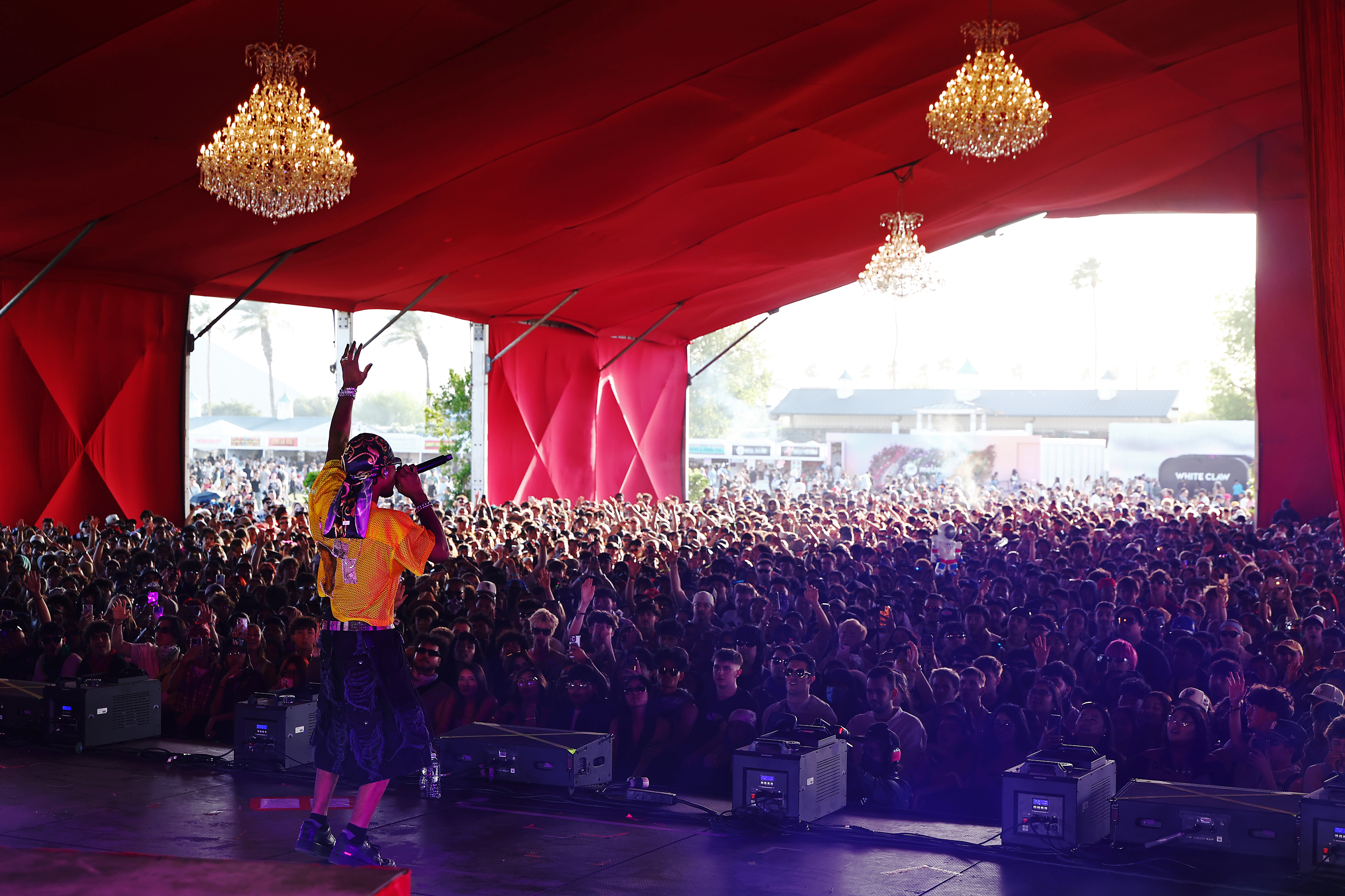 D4vd performing on stage at the Gobi Tent at the 2025 Coachella Valley Music and Arts Festival