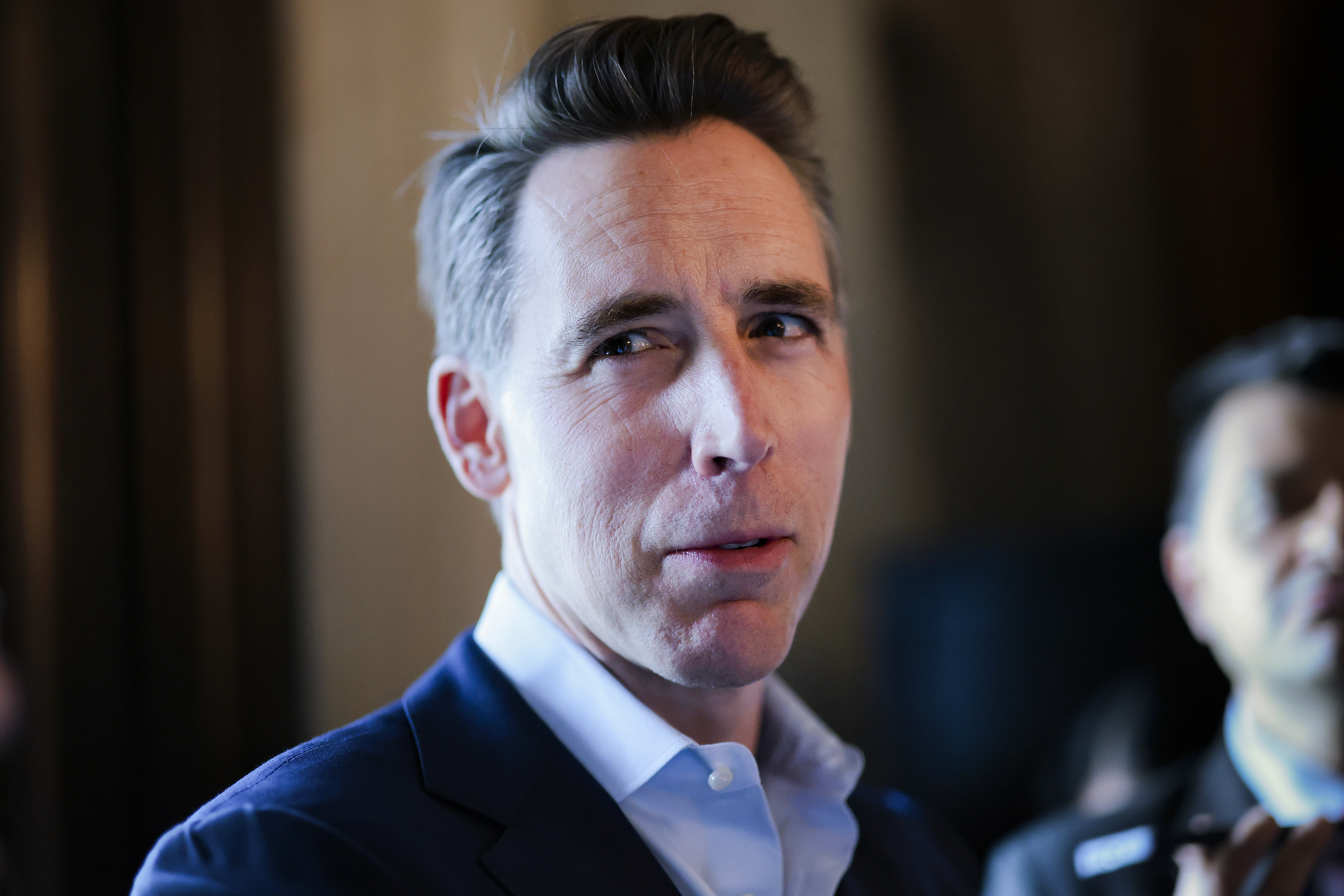Sen. Josh Hawley speaking to reporters at the U.S. Capitol Building