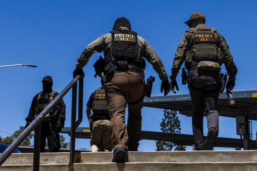 ICE agents walking outside the Ventura County Government Center in Ventura, California