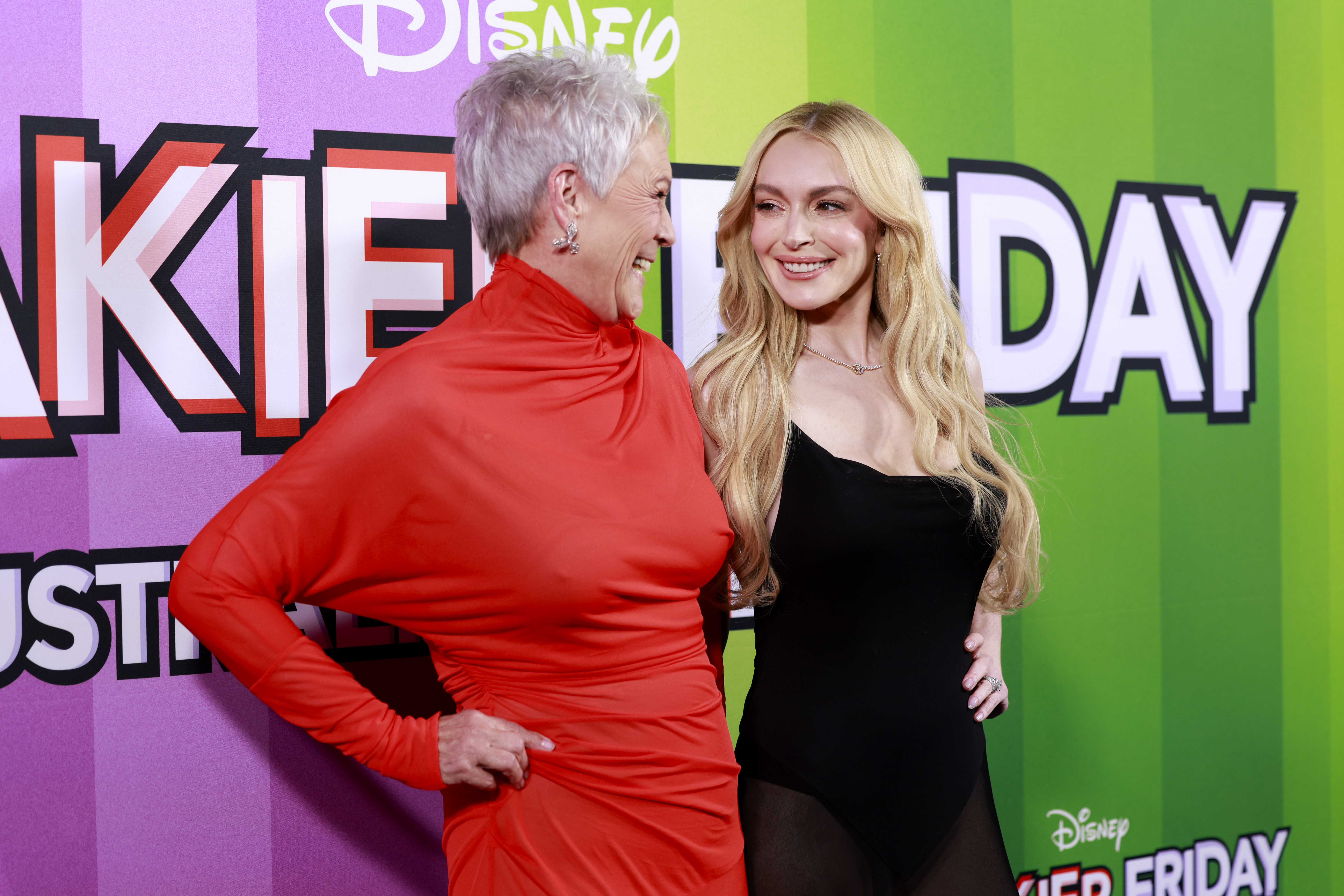Jamie Lee Curtis and Lindsay Lohan posing together at the Freakier Friday Australian premiere in Sydney
