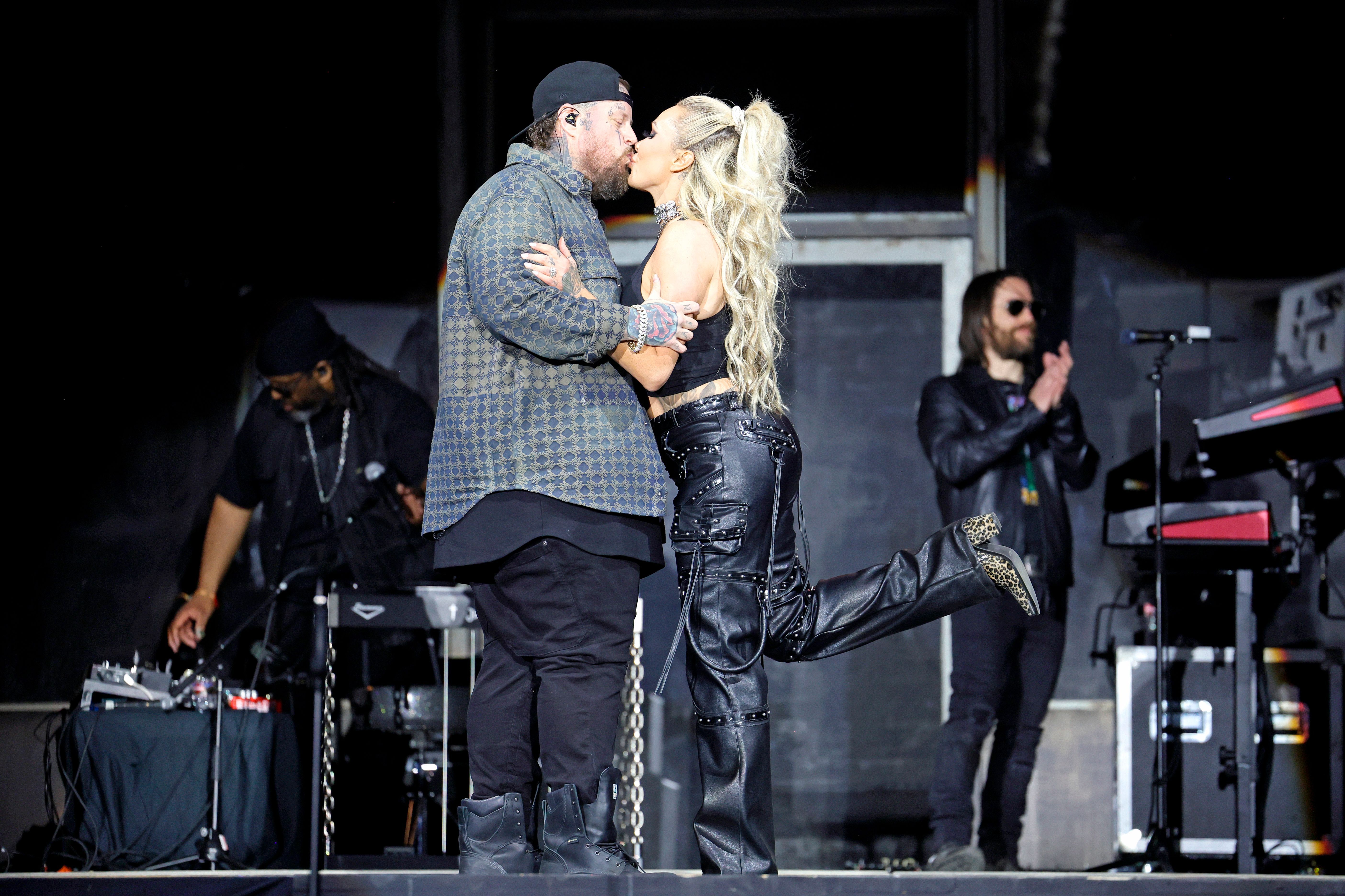 Jelly Roll and Bunnie Xo performing together onstage at the 2025 Stagecoach Festival
