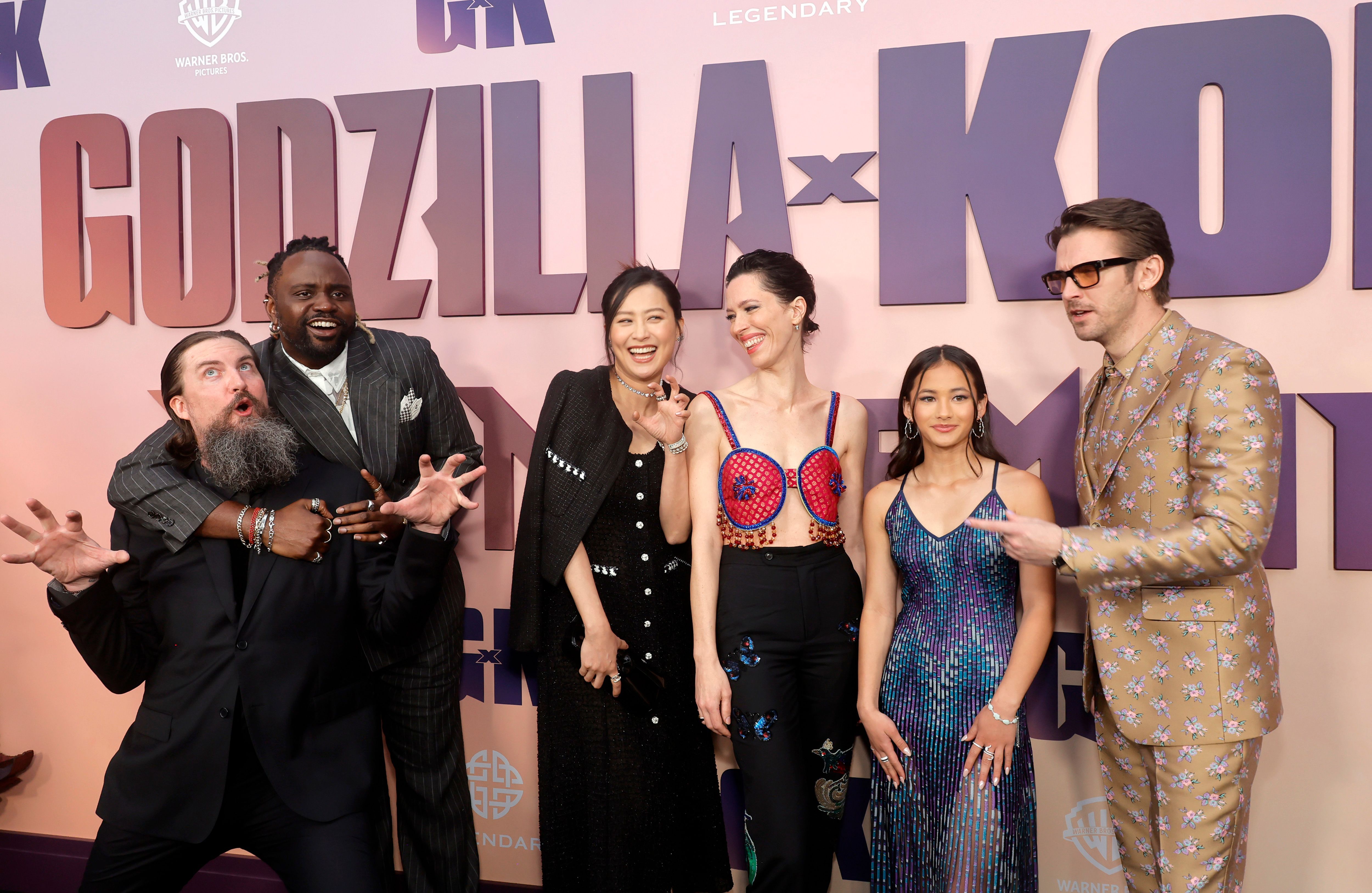 Kaylee Hottle and castmates on the red carpet at the Godzilla X Kong: The New Empire world premiere at TCL Chinese Theatre in Hollywood