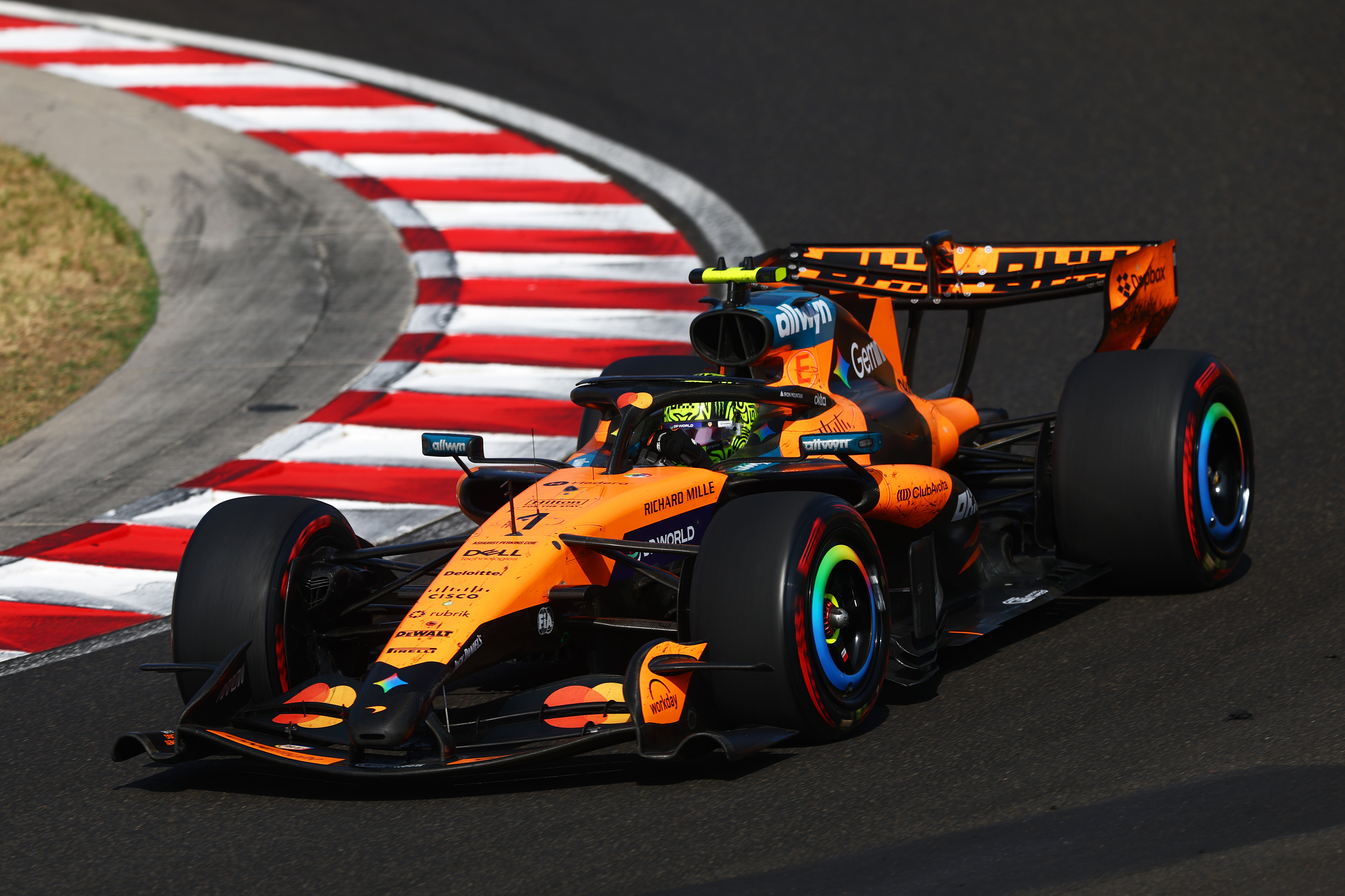 Lando Norris driving the McLaren MCL40 Mercedes on track at the Hungaroring during the 2026 Hungarian Grand Prix