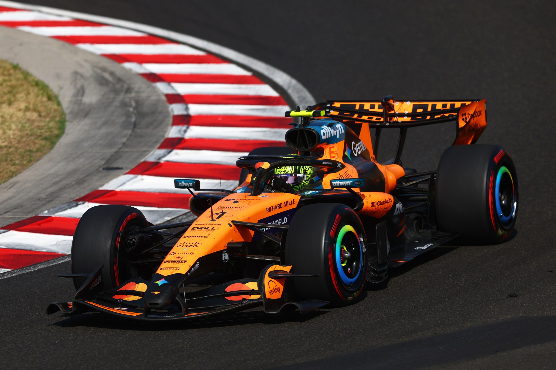 Lando Norris driving the McLaren MCL40 Mercedes on track at the Hungaroring during the 2026 Hungarian Grand Prix