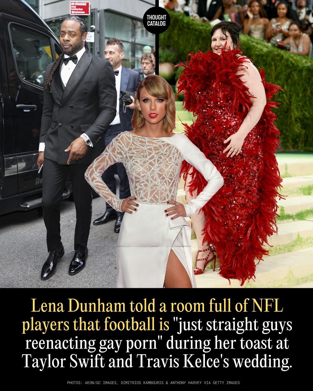 Lena Dunham Told a Room Full of NFL Players That Football Is "Just Straight Guys Reenacting Gay Porn" During Her Toast at Taylor Swift and Travis Kelce's Wedding