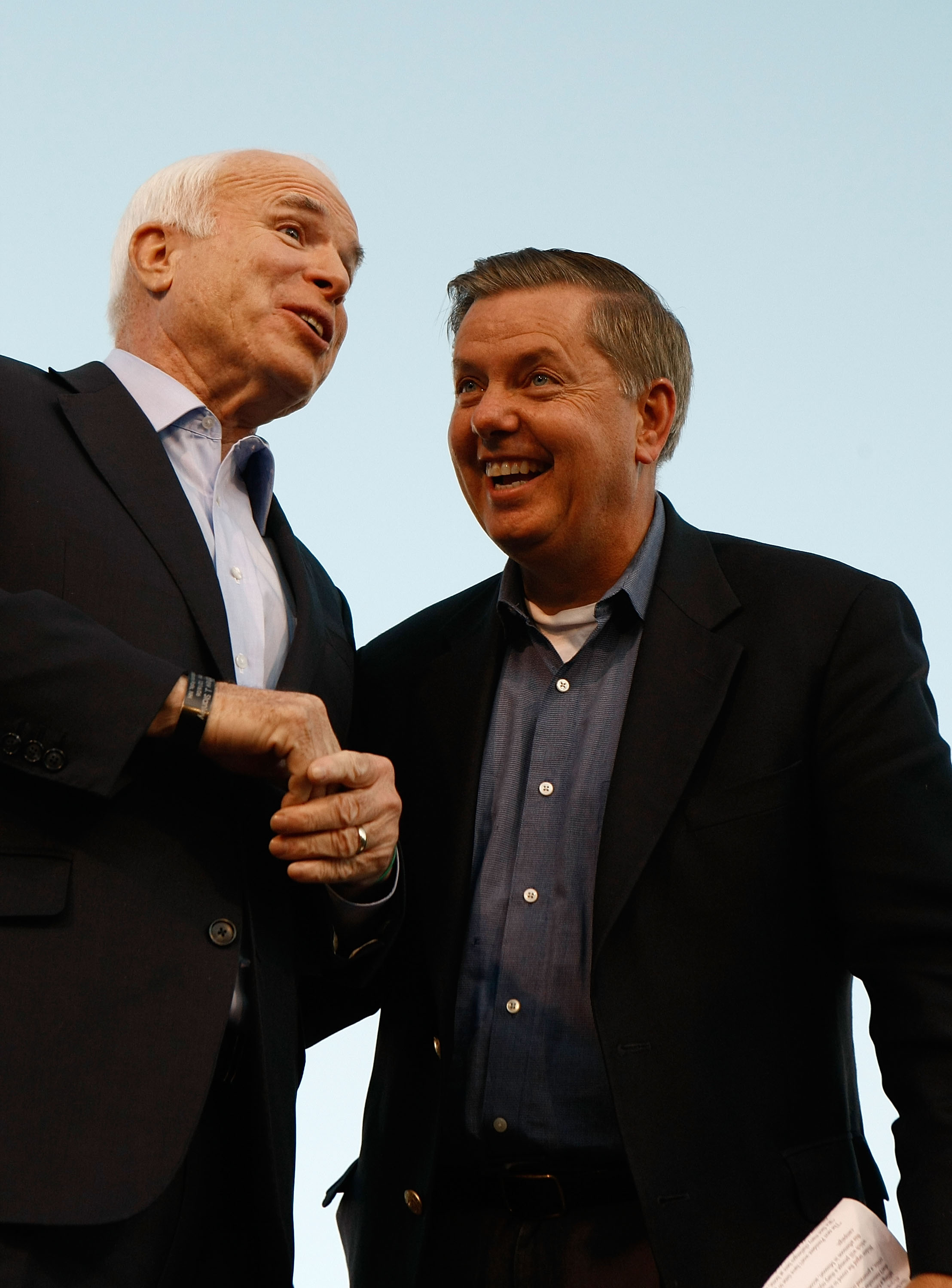Senators John McCain and Lindsey Graham at a campaign rally at Durango High School in Colorado, October 2008