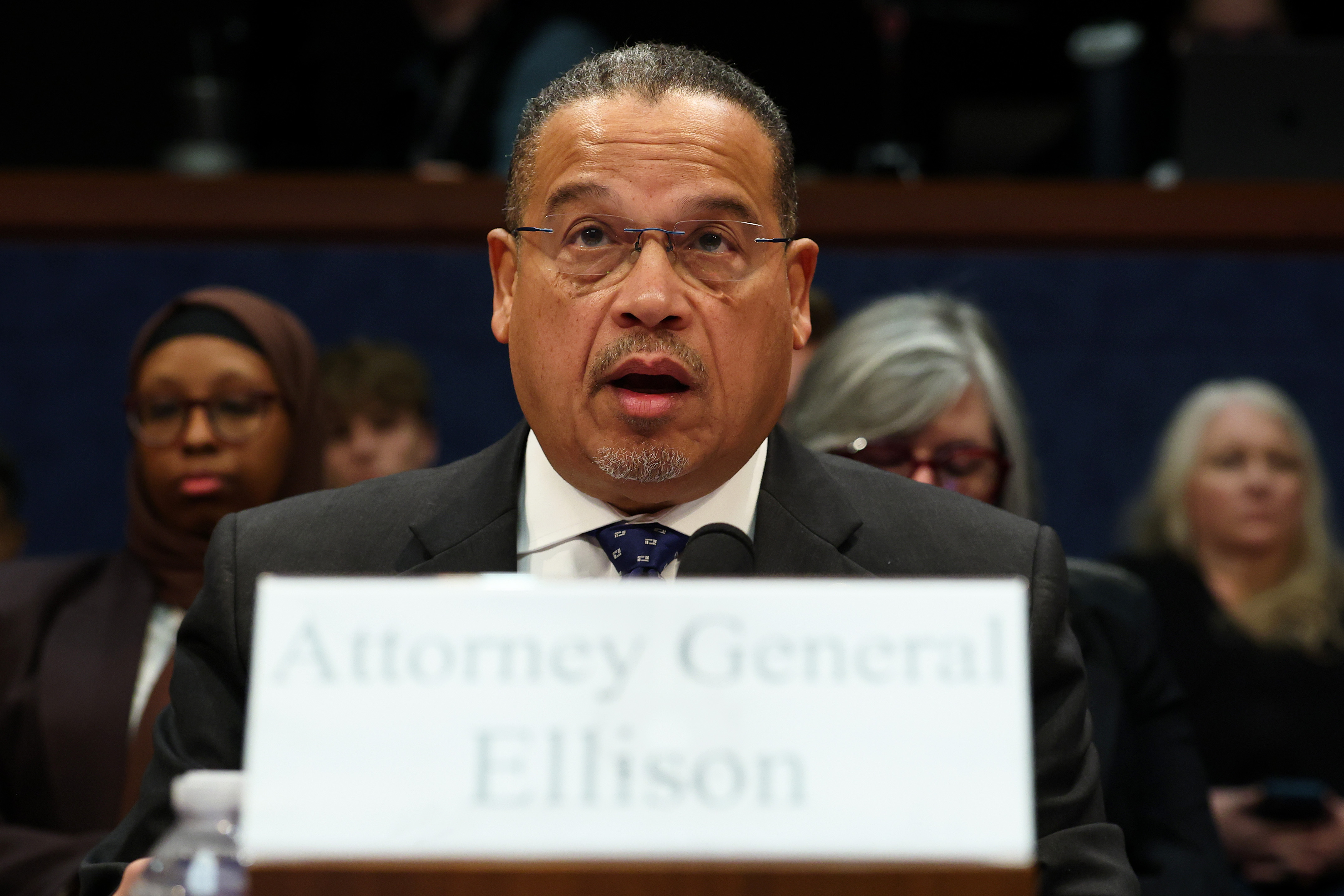 Minnesota Attorney General Keith Ellison testifying before a House Oversight Committee hearing at the U.S. Capitol