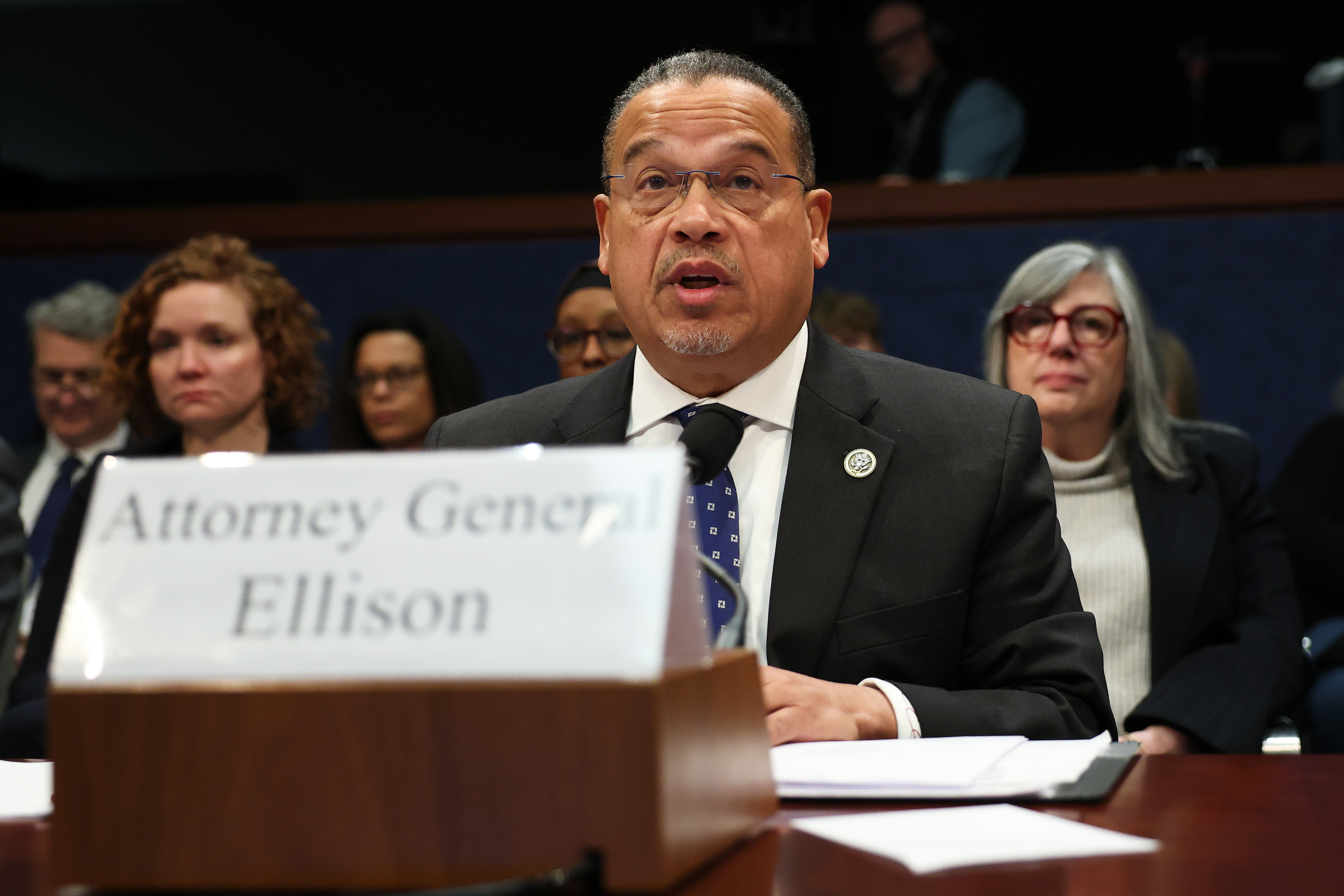 Minnesota Attorney General Keith Ellison testifying before a House Oversight Committee hearing at the U.S. Capitol