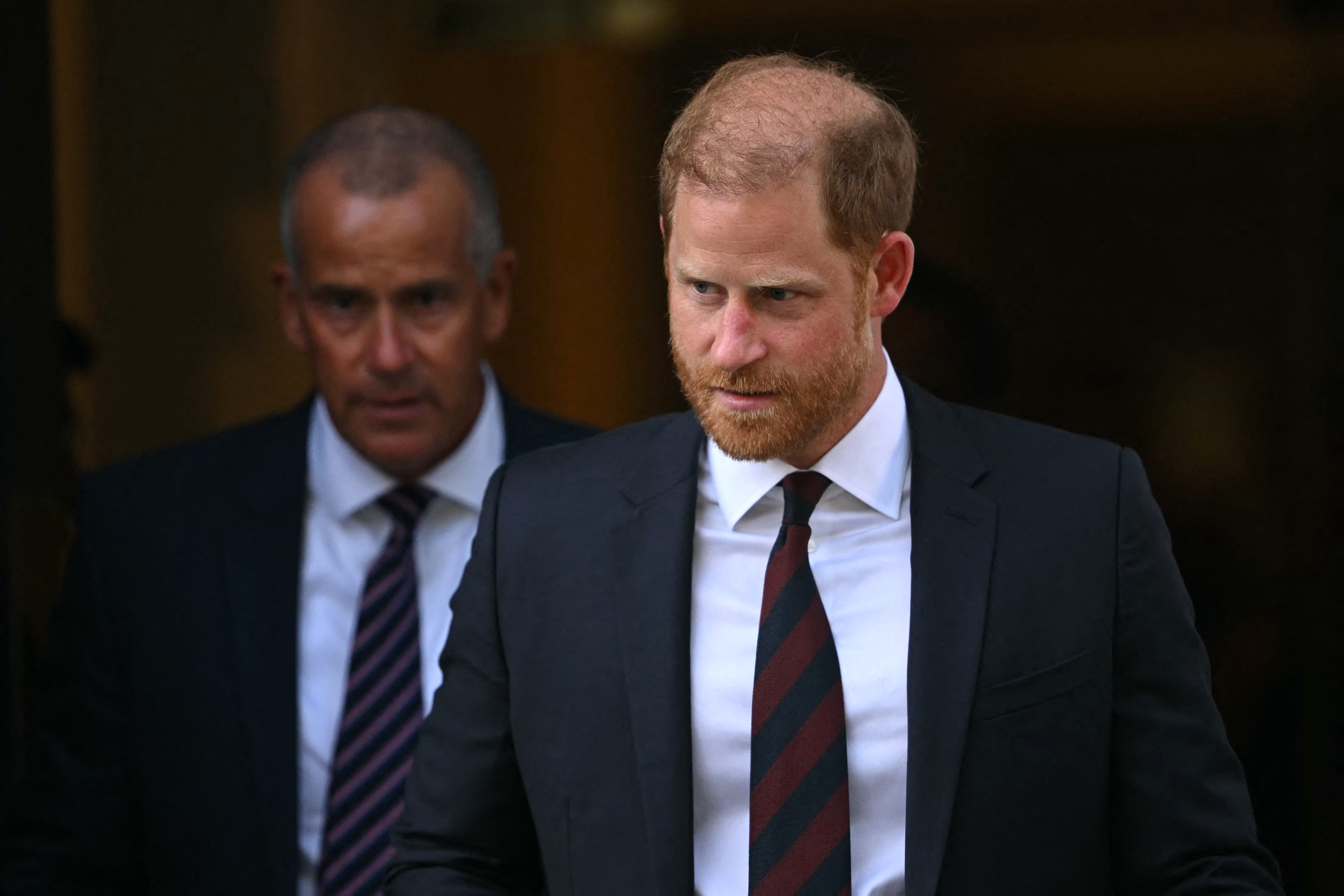 Prince Harry, Duke of Sussex, walking out of Chatham House in central London
