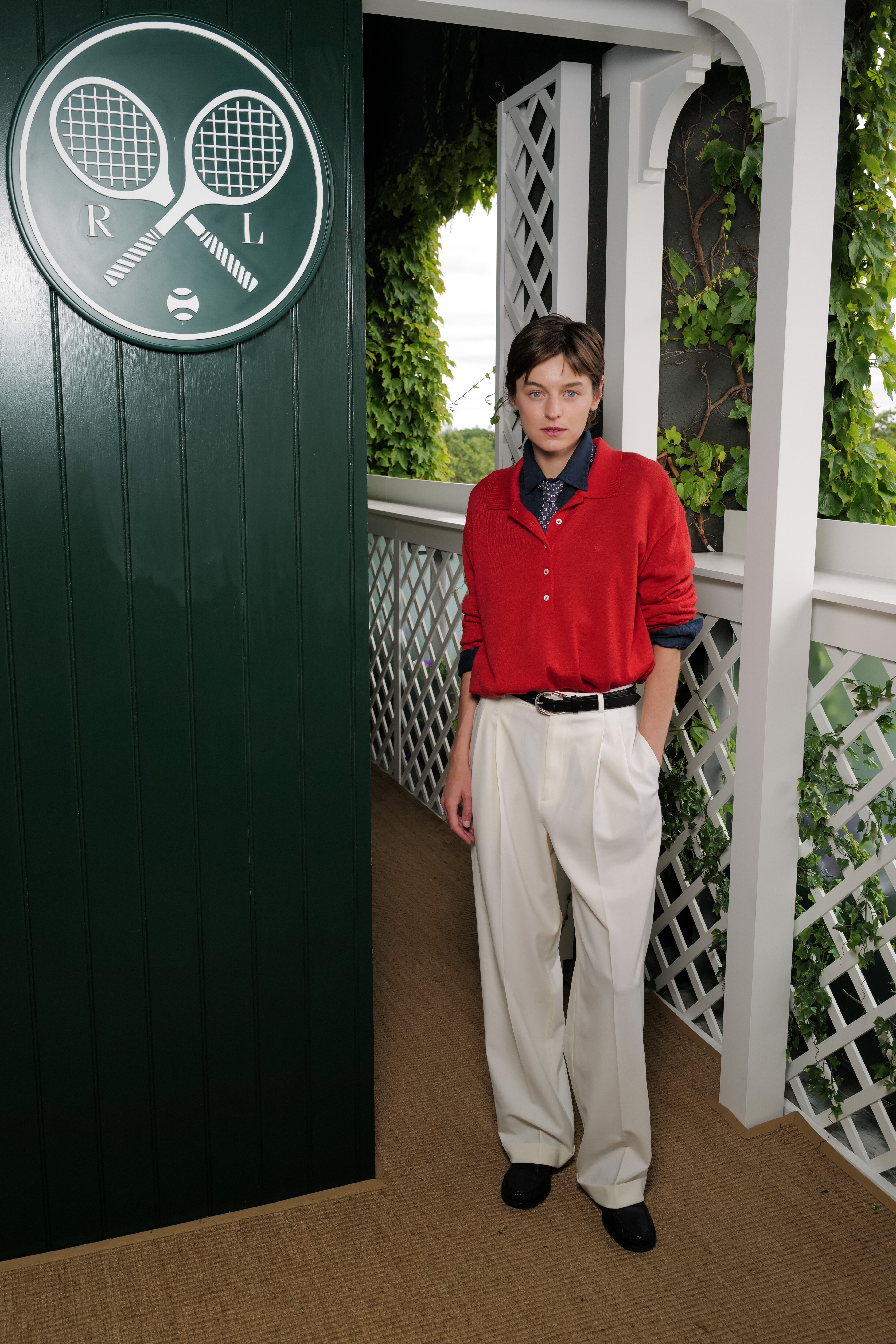 Emma Corrin wearing Ralph Lauren at the Ralph Lauren suite during Wimbledon 2026