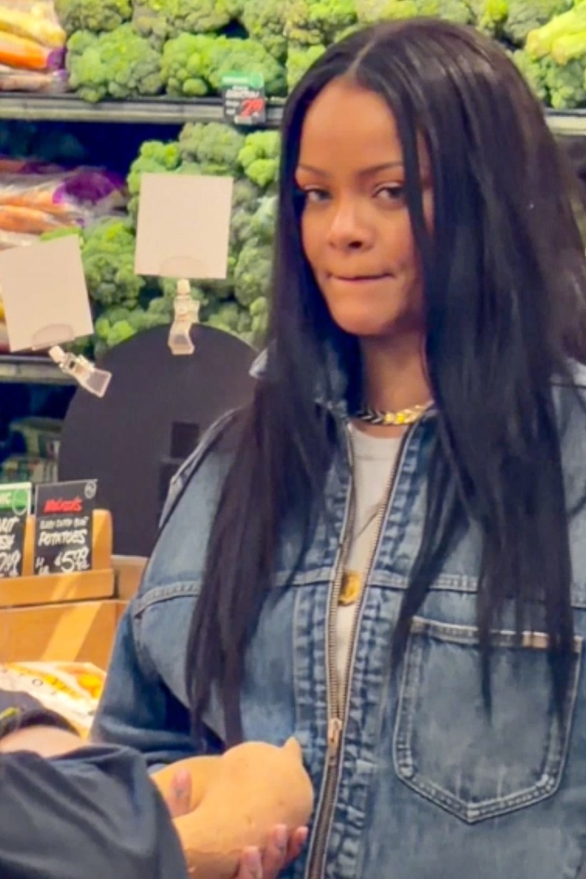 Rihanna Went Grocery Shopping at Bristol Farms in a Lace Slip Dress and Denim Jacket, Picking Out Avocados for the July 4th Weekend